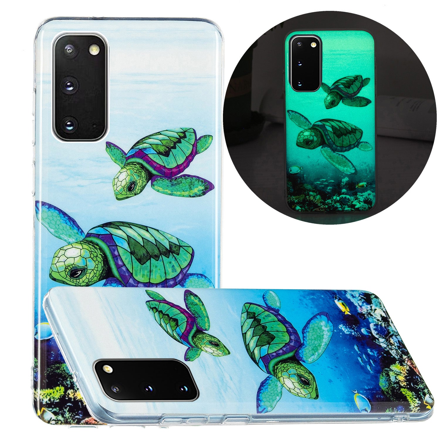 Glow in The Dark Noctilucent Shockproof Lightweight Soft TPU Cover Cell Phone Case for Samsung Galaxy S20 4G/S20 5G - Turtle