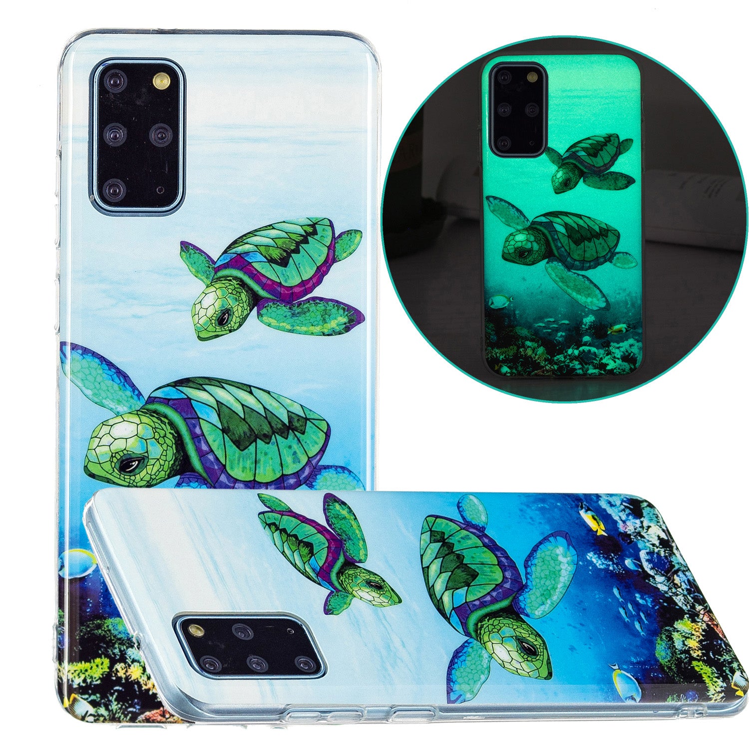 Noctilucent Lightweight Slim Stylish Soft TPU Glow in The Dark Cover Shockproof Cell Phone Case for Samsung Galaxy S20 Plus 4G/5G - Turtle