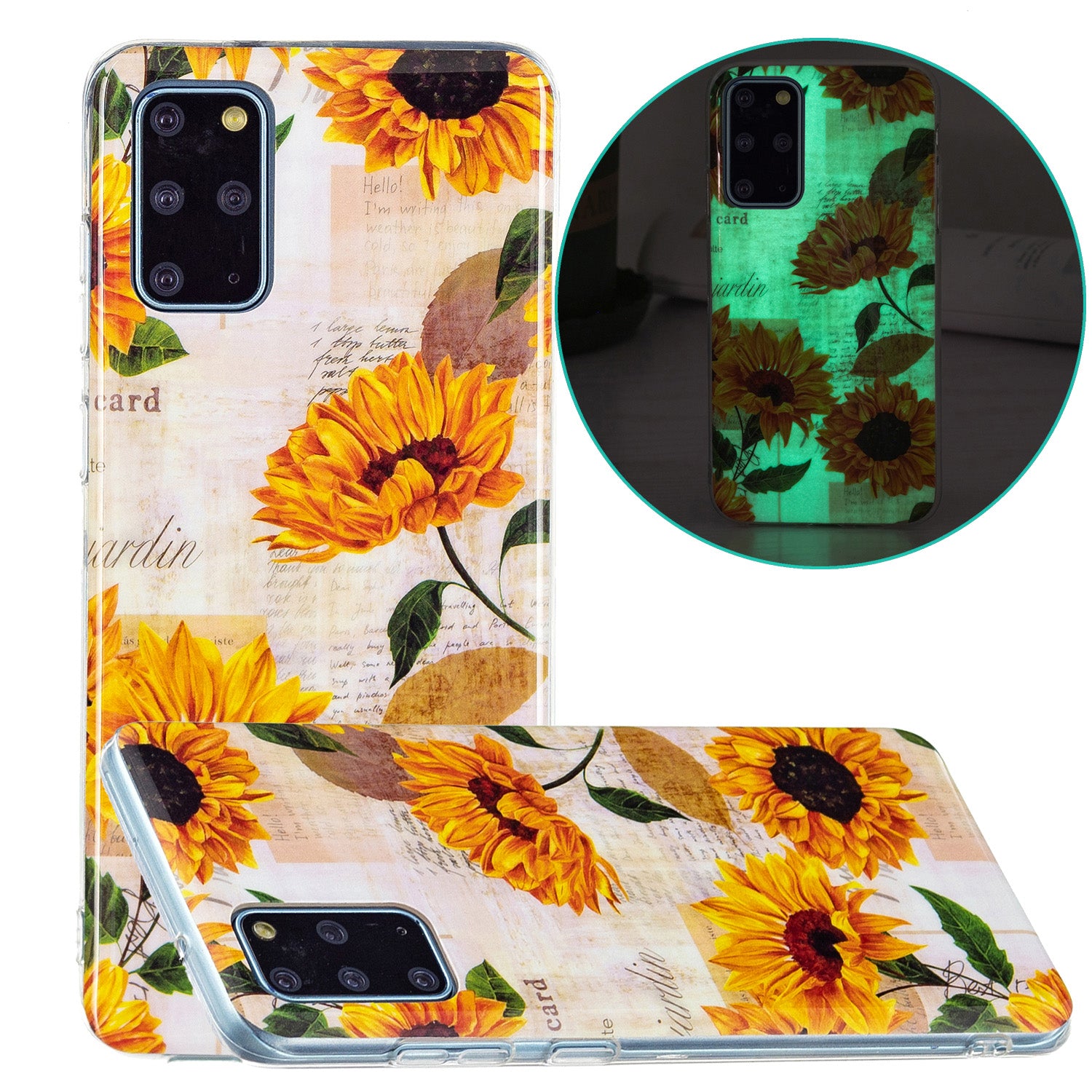 Noctilucent Lightweight Slim Stylish Soft TPU Glow in The Dark Cover Shockproof Cell Phone Case for Samsung Galaxy S20 Plus 4G/5G - Sunflower