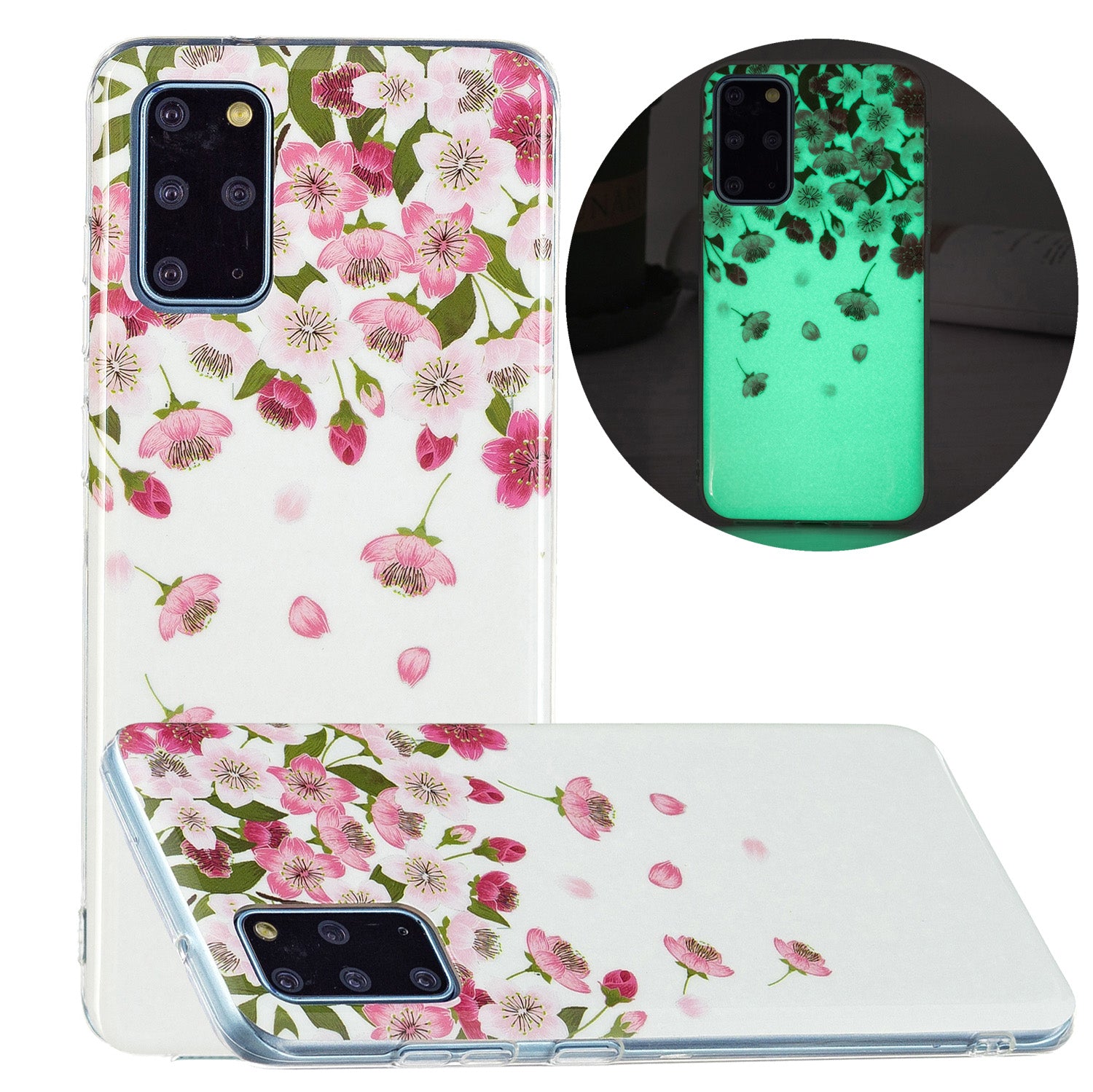 Noctilucent Lightweight Slim Stylish Soft TPU Glow in The Dark Cover Shockproof Cell Phone Case for Samsung Galaxy S20 Plus 4G/5G - Sakura