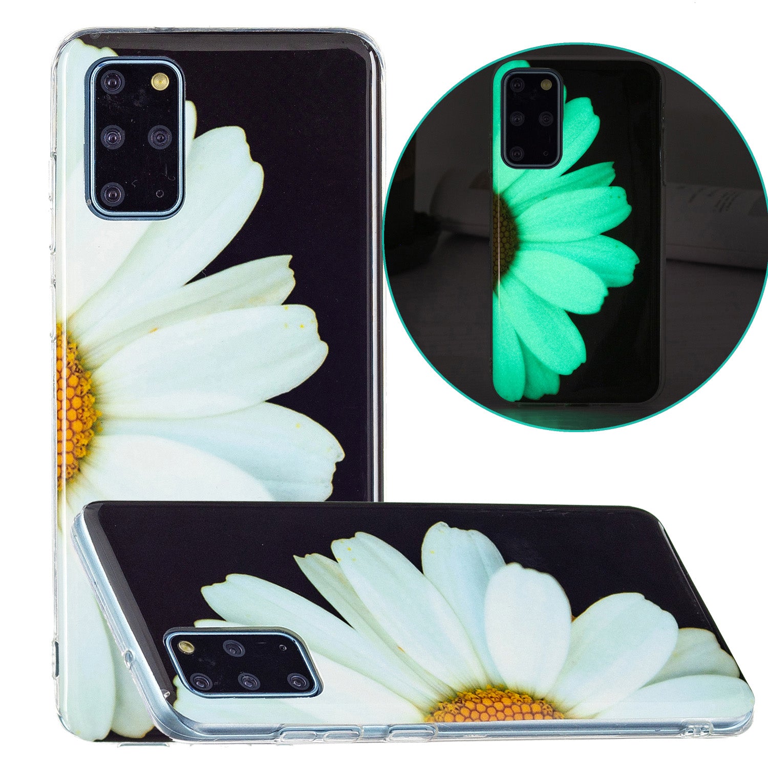 Noctilucent Lightweight Slim Stylish Soft TPU Glow in The Dark Cover Shockproof Cell Phone Case for Samsung Galaxy S20 Plus 4G/5G - Daisy