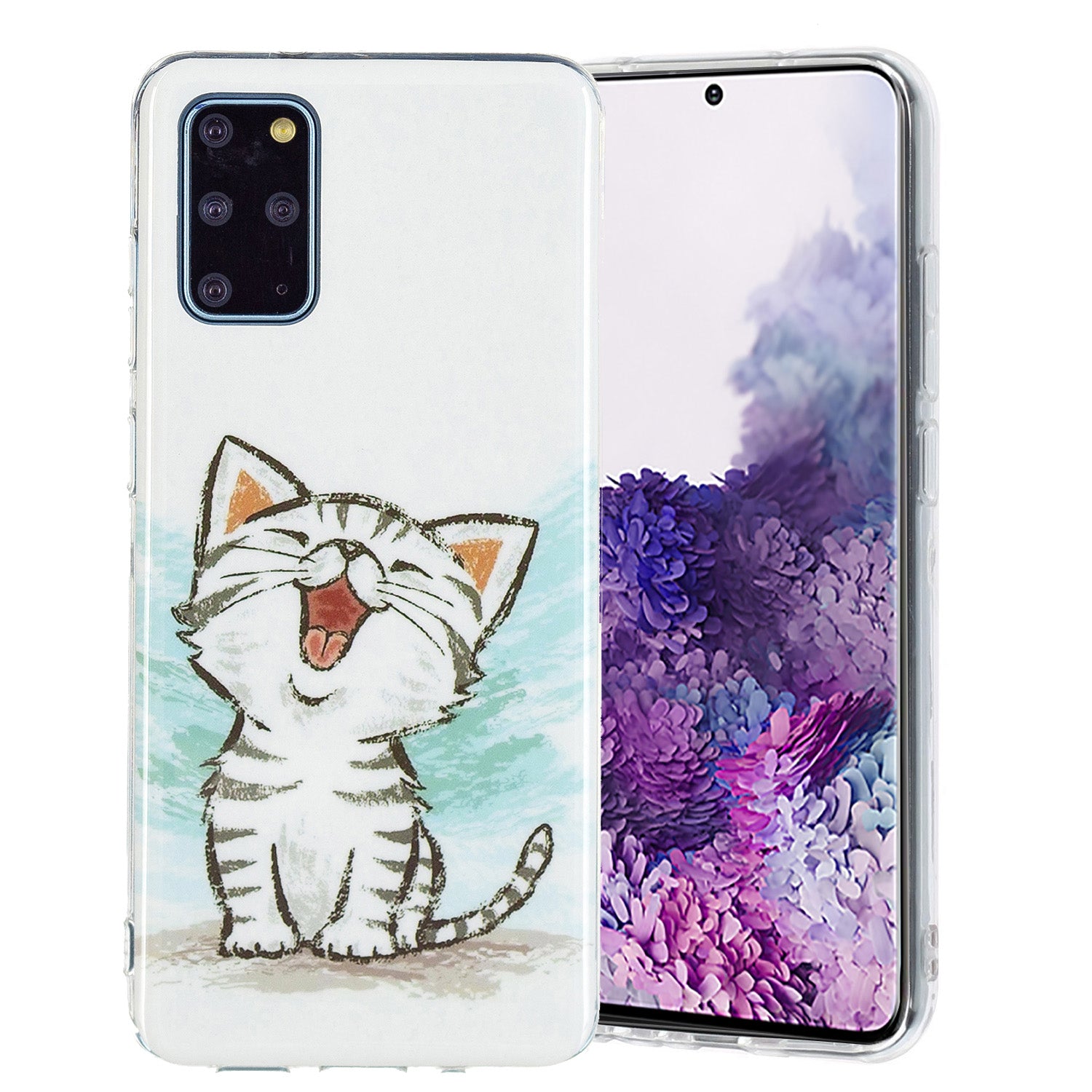 Noctilucent Lightweight Slim Stylish Soft TPU Glow in The Dark Cover Shockproof Cell Phone Case for Samsung Galaxy S20 Plus 4G/5G - Happy Cat