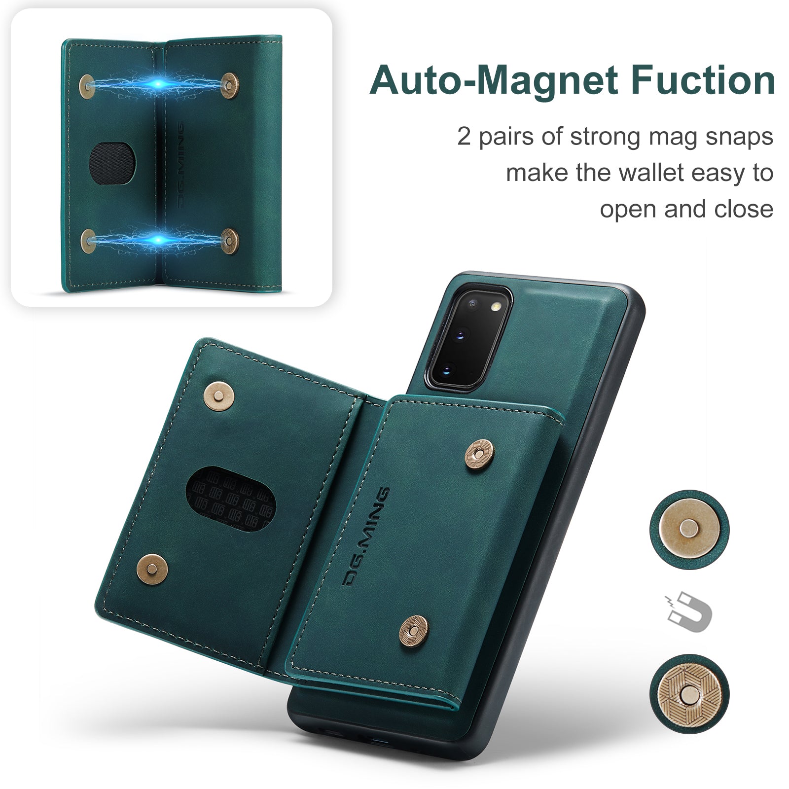 DG.MING M2 Series Wireless Charging Detachable Wallet 2-in-1 Shockproof Hybrid Phone Cover Shell with Horizontal-Viewing Kickstand for Samsung Galaxy S20 4G/S20 5G - Green