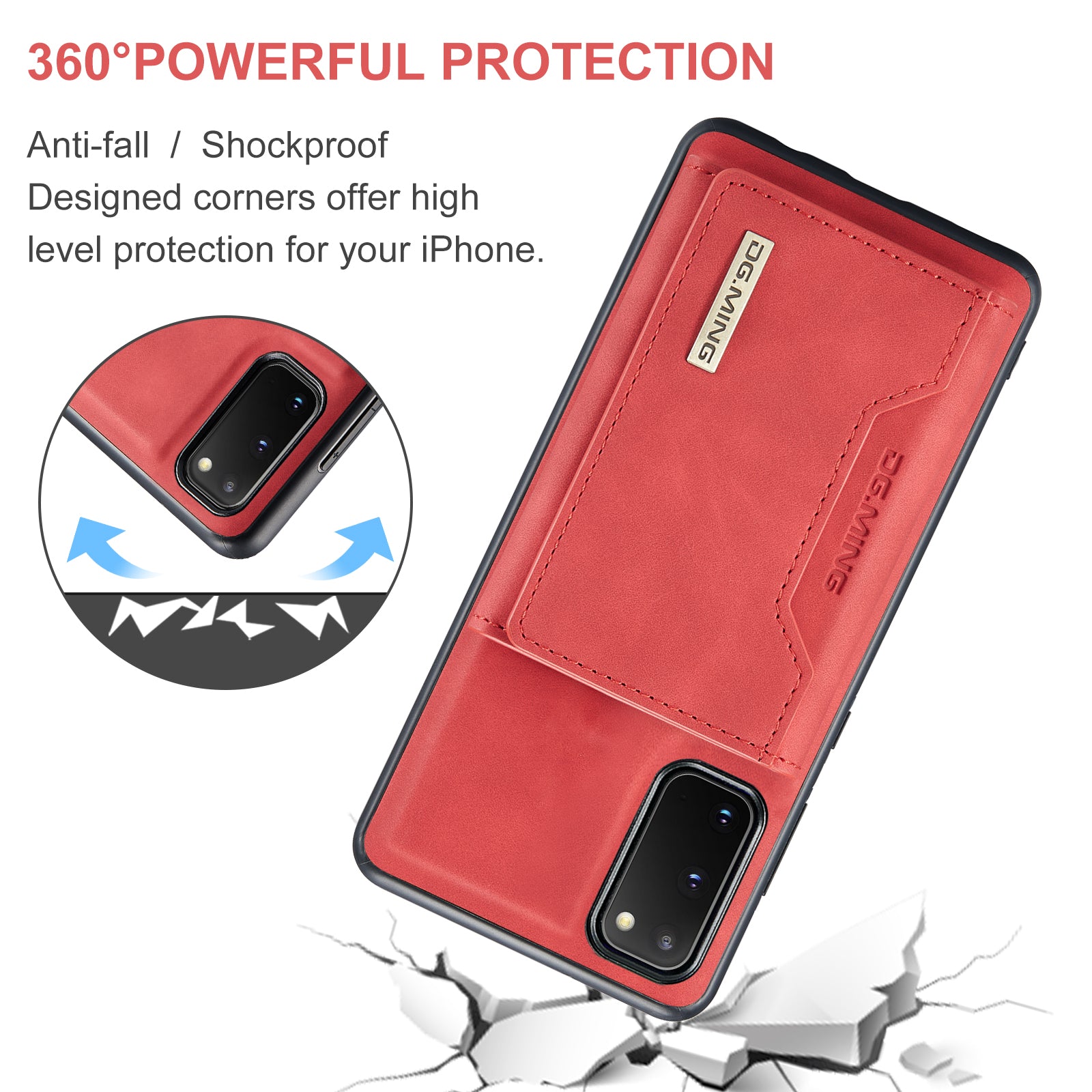 DG.MING M2 Series Wireless Charging Detachable Wallet 2-in-1 Shockproof Hybrid Phone Cover Shell with Horizontal-Viewing Kickstand for Samsung Galaxy S20 4G/S20 5G - Red