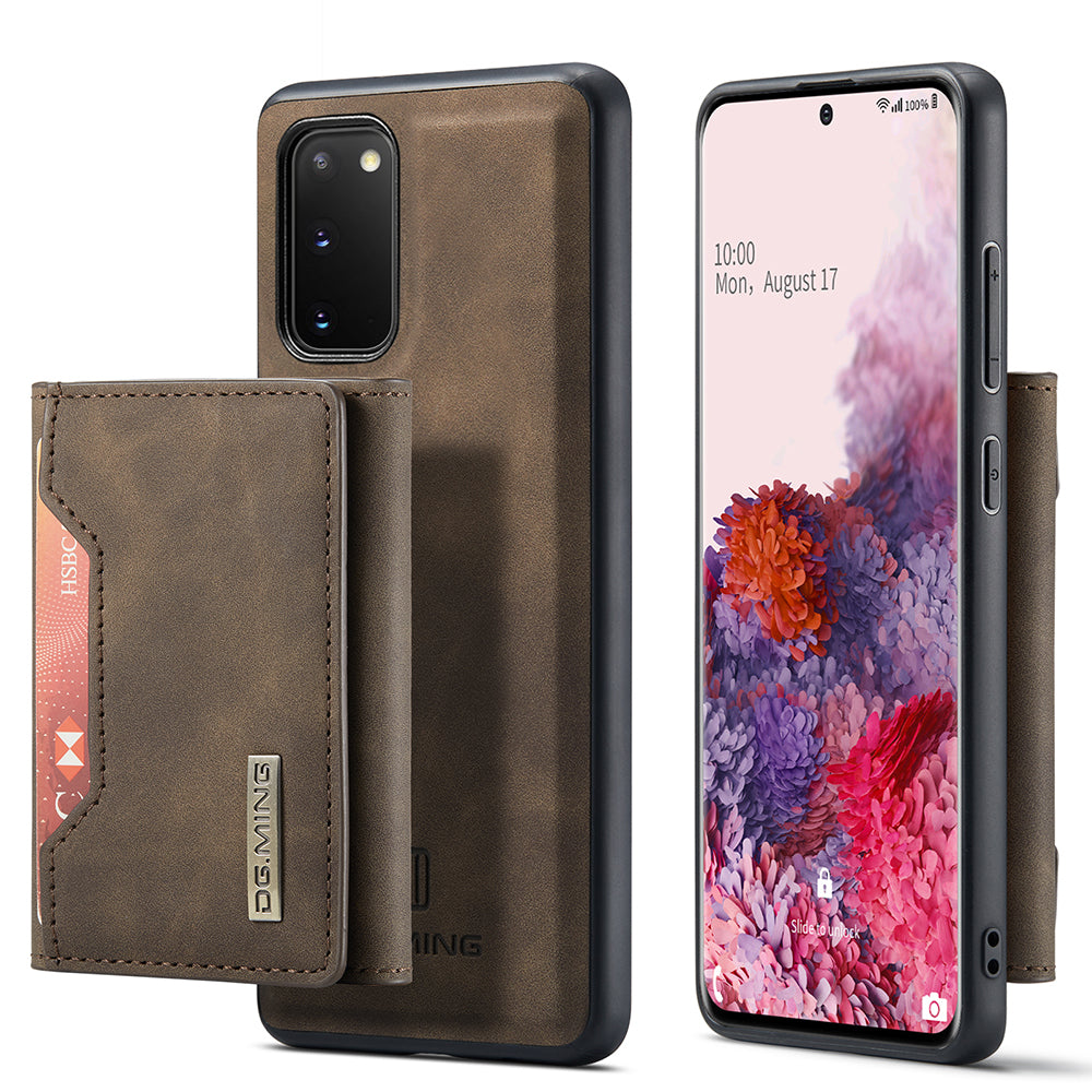 DG.MING M2 Series Wireless Charging Detachable Wallet 2-in-1 Shockproof Hybrid Phone Cover Shell with Horizontal-Viewing Kickstand for Samsung Galaxy S20 4G/S20 5G - Coffee