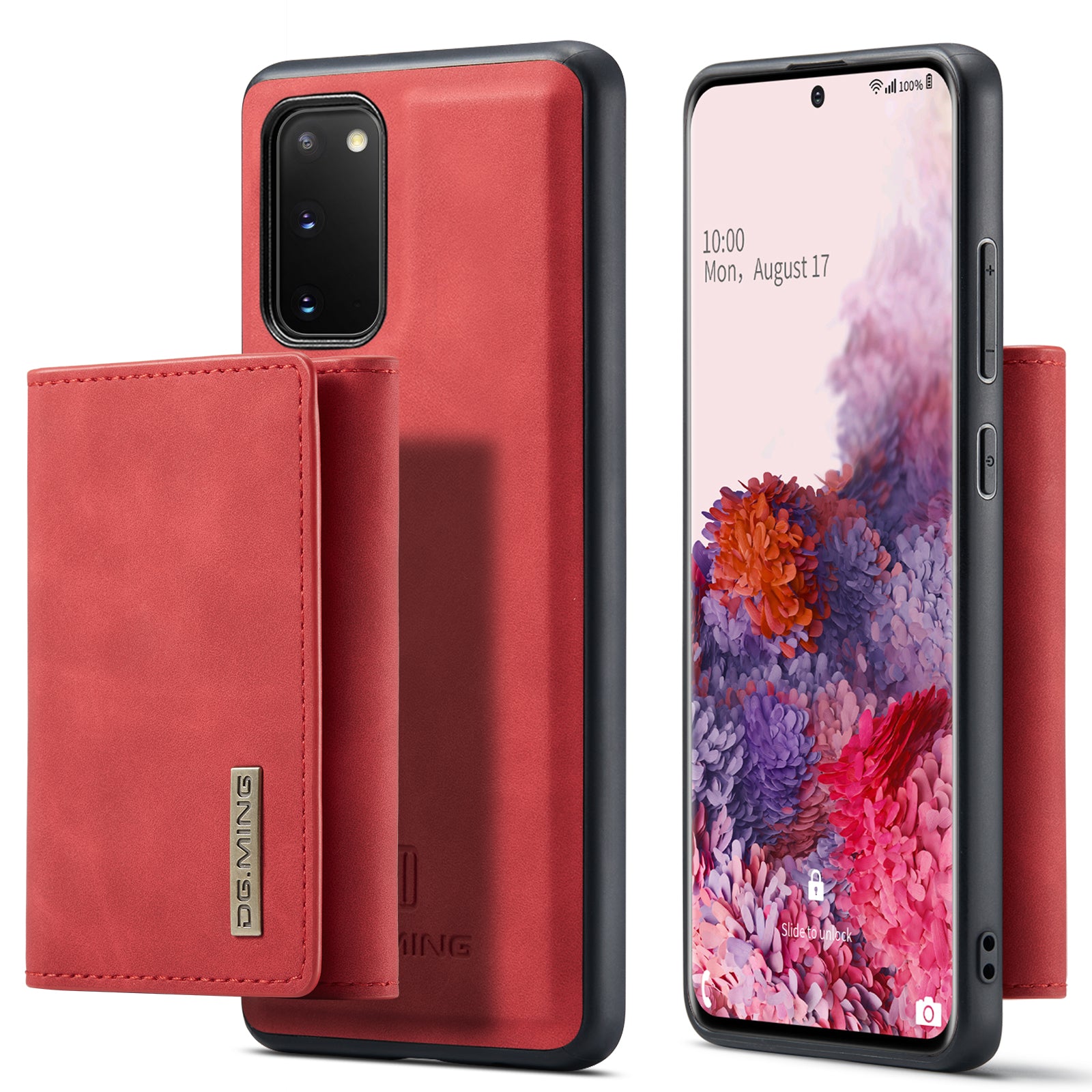 DG.MING M1 Series Powerful Magnet Wireless Charging Anti-Scratch Detachable Wallet 2-in-1 Hybrid Phone Shell with Kickstand for Samsung Galaxy S20 4G/S20 5G - Red