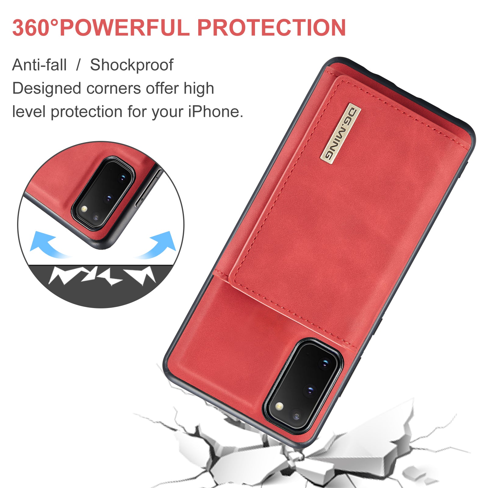 DG.MING M1 Series Powerful Magnet Wireless Charging Anti-Scratch Detachable Wallet 2-in-1 Hybrid Phone Shell with Kickstand for Samsung Galaxy S20 4G/S20 5G - Red