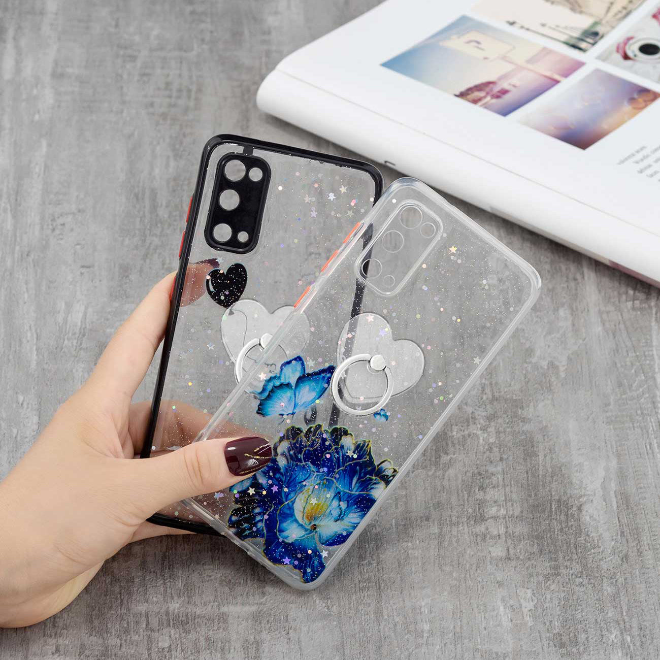 Soft TPU + Hard PC Back Cover Pattern Printing Precise Cutout Epoxy Case with Rotating Ring Kickstand for Samsung Galaxy S20 4G/S20 5G - Love Heart