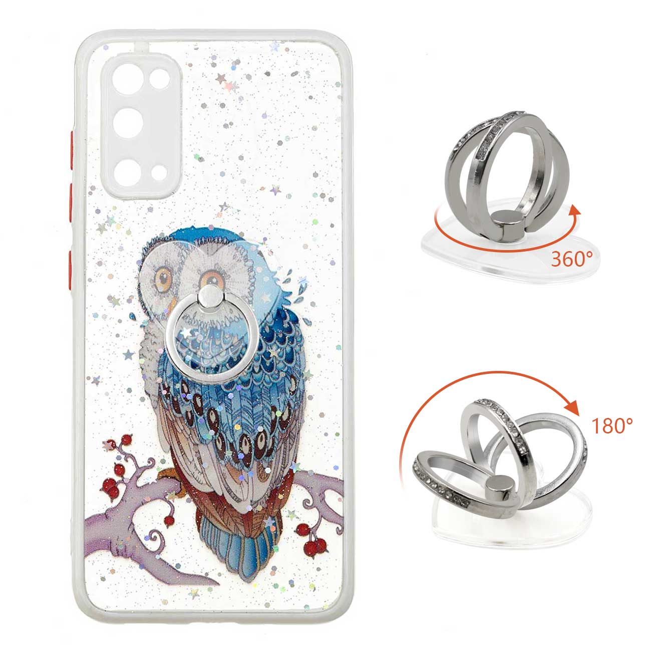 Soft TPU + Hard PC Back Cover Pattern Printing Precise Cutout Epoxy Case with Rotating Ring Kickstand for Samsung Galaxy S20 4G/S20 5G - Owl