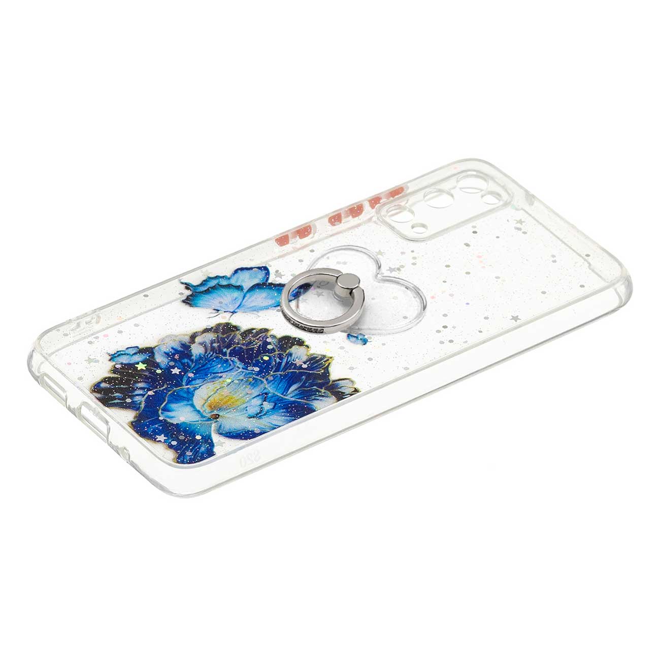 Soft TPU + Hard PC Back Cover Pattern Printing Precise Cutout Epoxy Case with Rotating Ring Kickstand for Samsung Galaxy S20 4G/S20 5G - Blue Butterfly