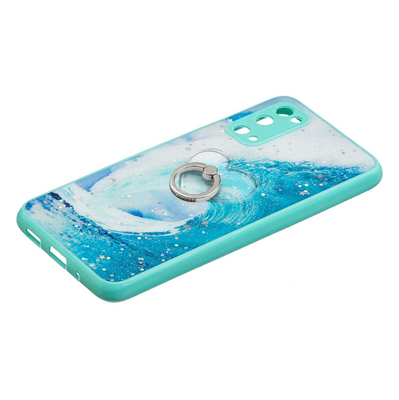 Soft TPU + Hard PC Back Cover Pattern Printing Precise Cutout Epoxy Case with Rotating Ring Kickstand for Samsung Galaxy S20 4G/S20 5G - Waves