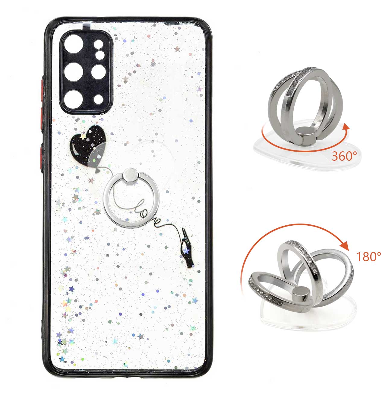 Rotatable Ring Kickstand TPU + PC Protective Cover Pattern Printing Epoxy Precise Cutout Case for Samsung Galaxy Plus 4G / 5G - Love Heart