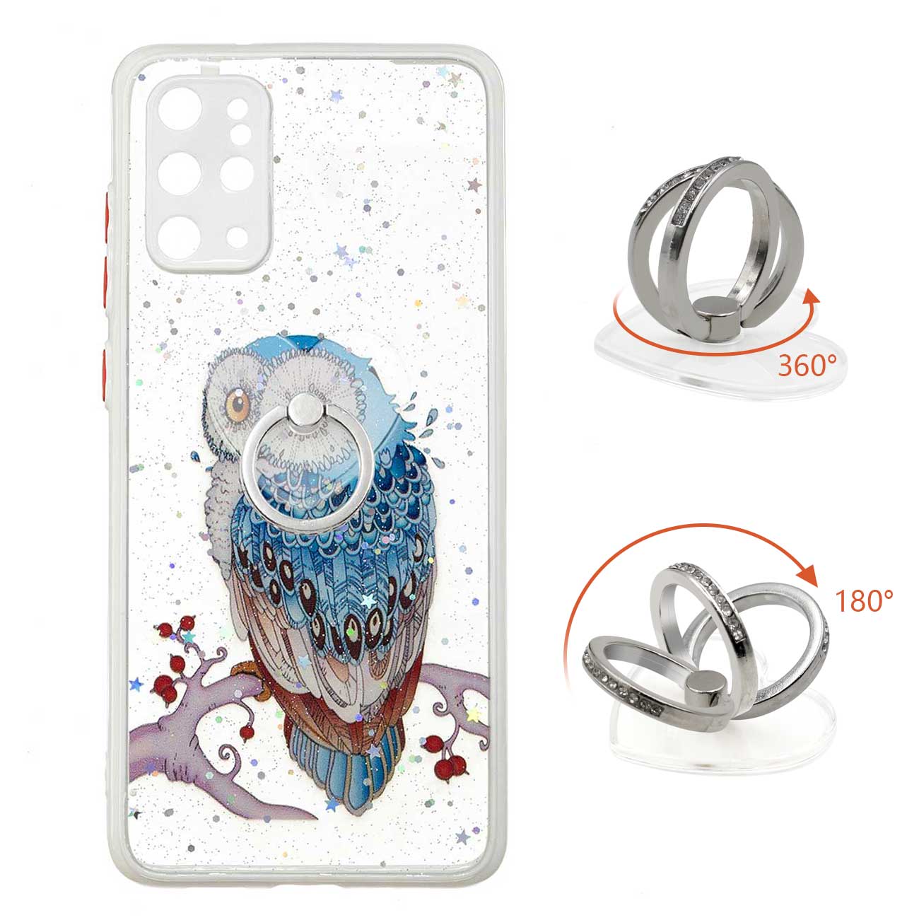 Rotatable Ring Kickstand TPU + PC Protective Cover Pattern Printing Epoxy Precise Cutout Case for Samsung Galaxy Plus 4G / 5G - Owl