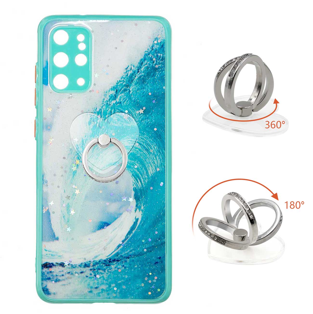 Rotatable Ring Kickstand TPU + PC Protective Cover Pattern Printing Epoxy Precise Cutout Case for Samsung Galaxy Plus 4G / 5G - Waves