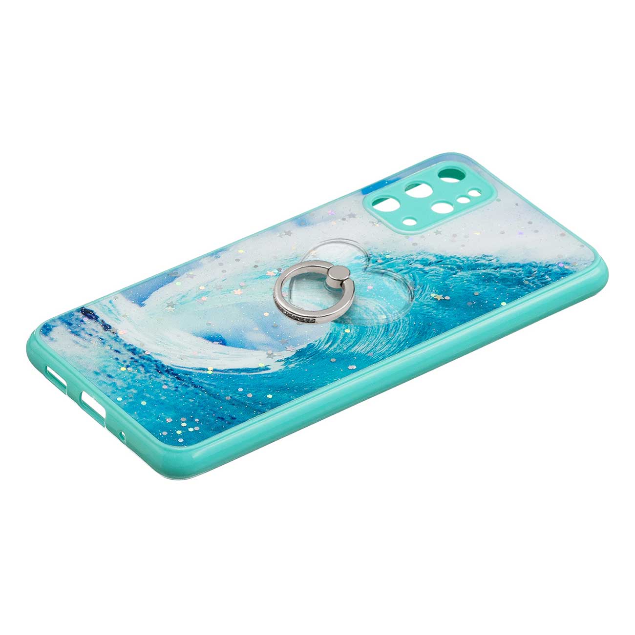 Rotatable Ring Kickstand TPU + PC Protective Cover Pattern Printing Epoxy Precise Cutout Case for Samsung Galaxy Plus 4G / 5G - Waves