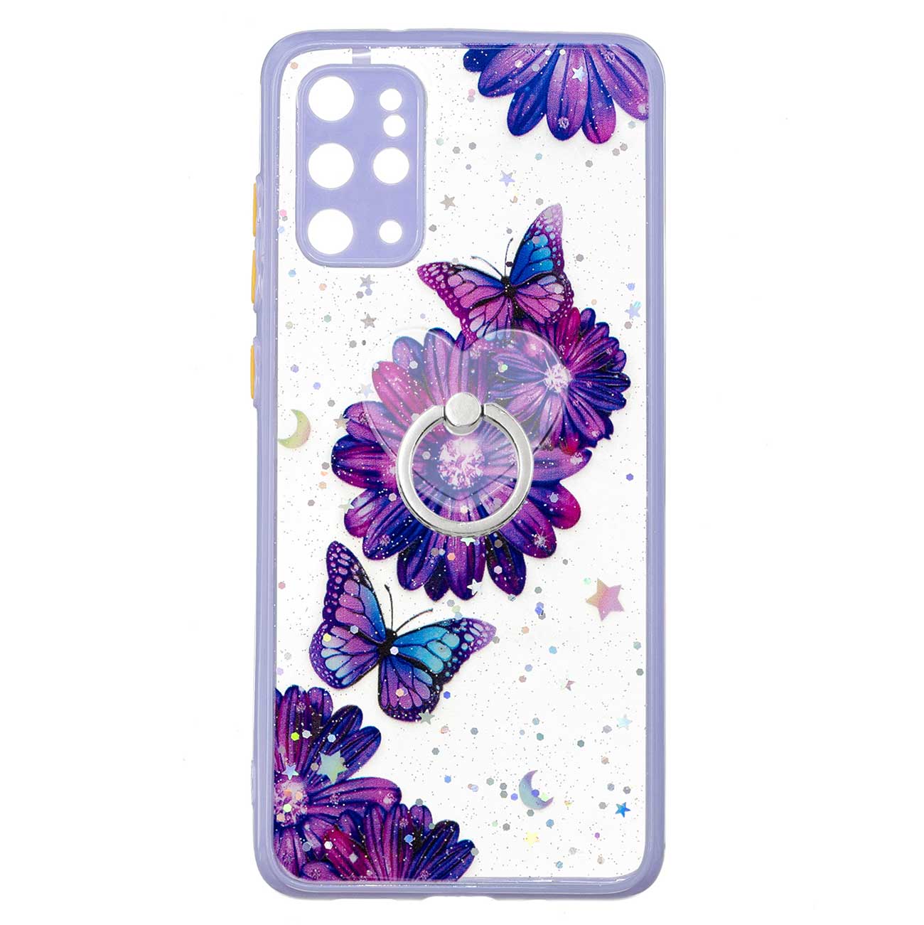 Rotatable Ring Kickstand TPU + PC Protective Cover Pattern Printing Epoxy Precise Cutout Case for Samsung Galaxy Plus 4G / 5G - Purple Flower Butterfly