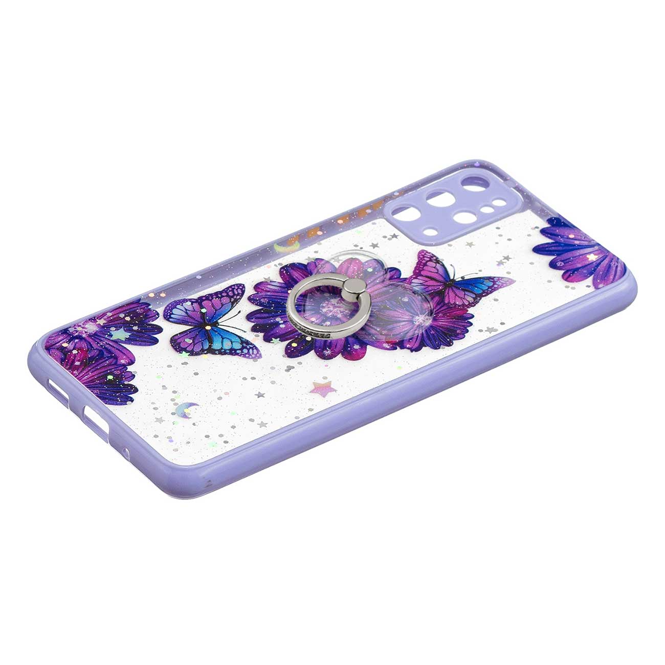 Rotatable Ring Kickstand TPU + PC Protective Cover Pattern Printing Epoxy Precise Cutout Case for Samsung Galaxy Plus 4G / 5G - Purple Flower Butterfly