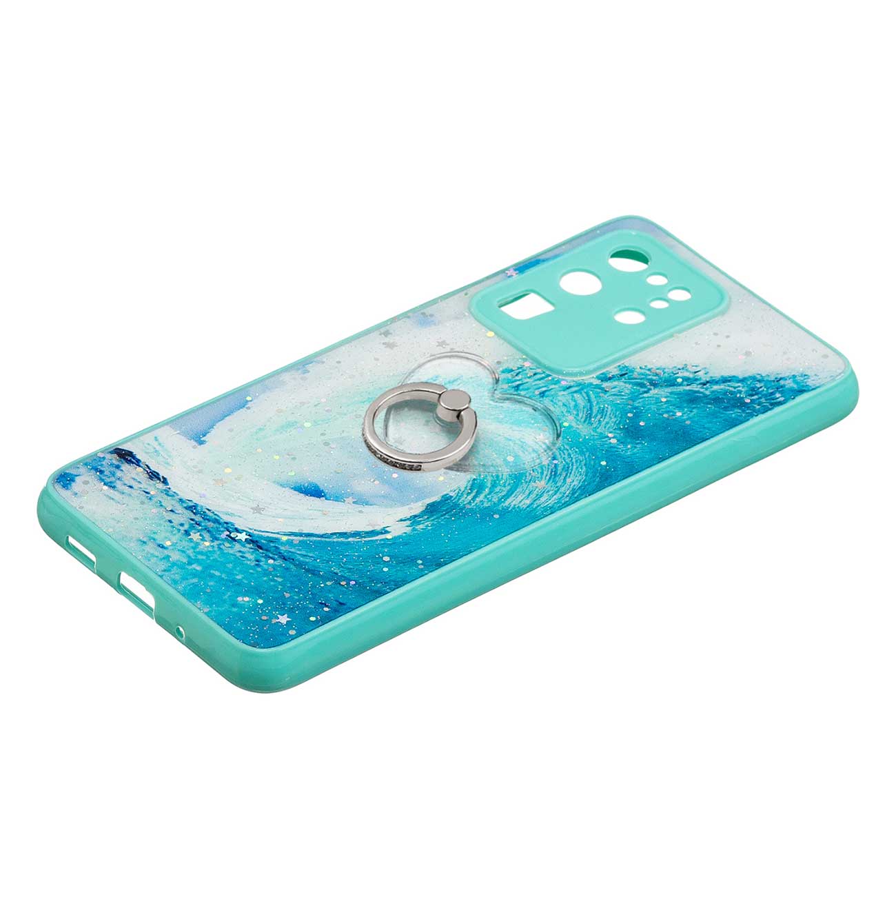 Ring Kickstand Rugged TPU + PC Cover Epoxy Pattern Printing Precise Cutout Case for Samsung Galaxy S20 Ultra - Waves