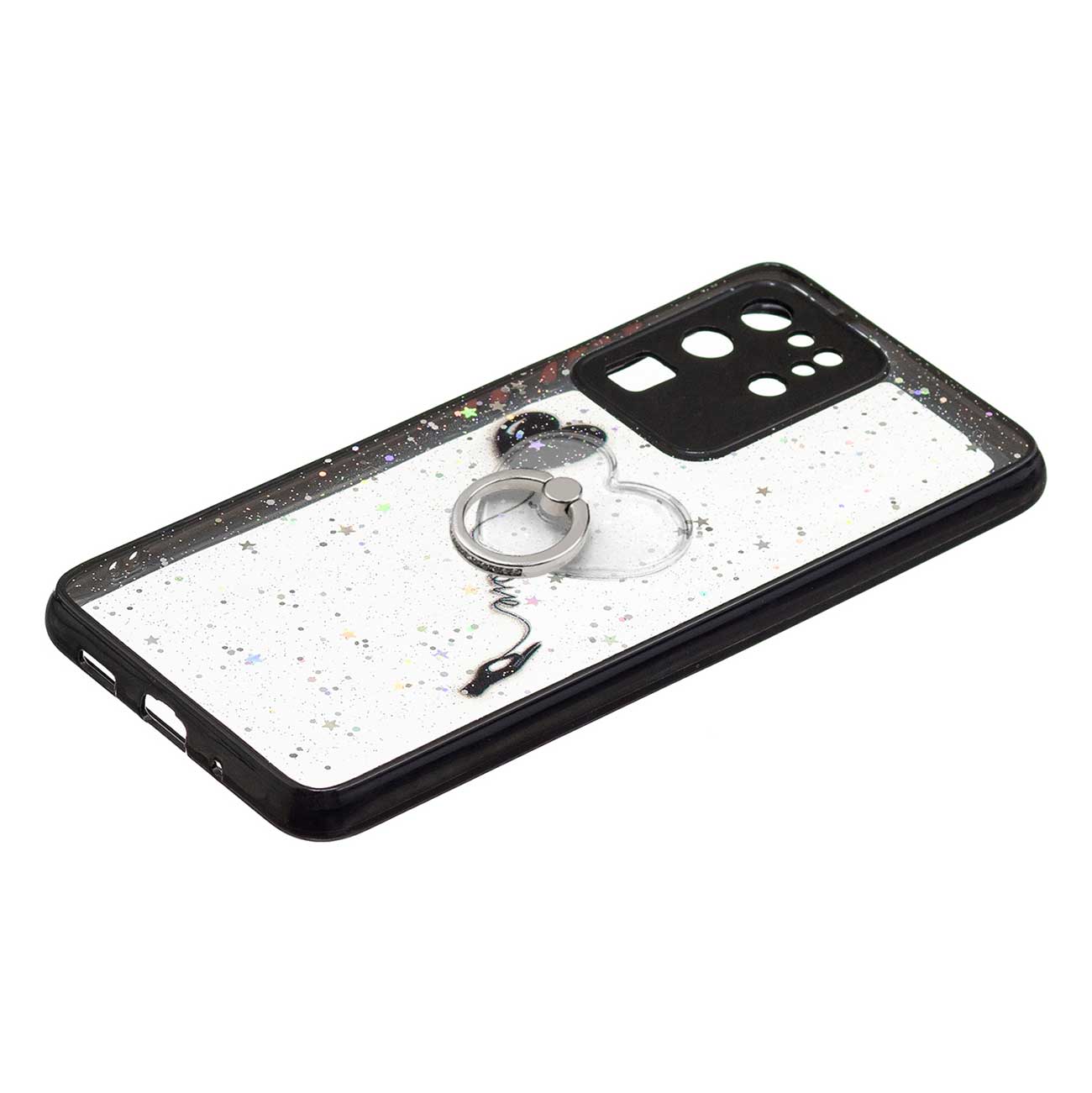 Ring Kickstand Rugged TPU + PC Cover Epoxy Pattern Printing Precise Cutout Case for Samsung Galaxy S20 Ultra - Love Heart