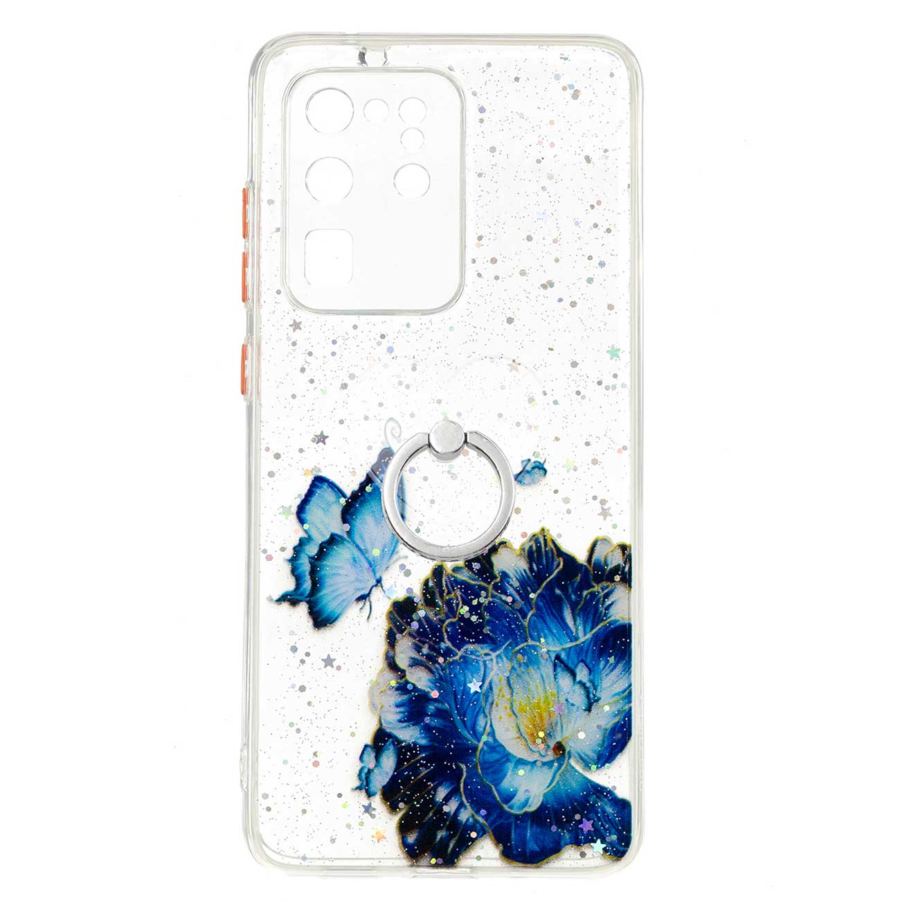 Ring Kickstand Rugged TPU + PC Cover Epoxy Pattern Printing Precise Cutout Case for Samsung Galaxy S20 Ultra - Blue Butterfly