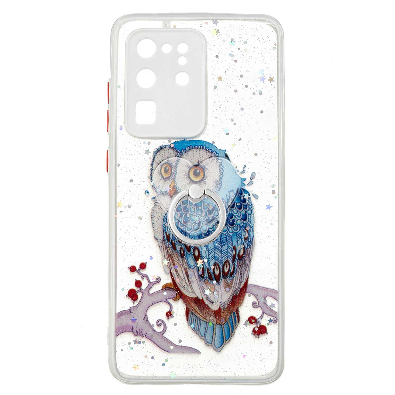 Ring Kickstand Rugged TPU + PC Cover Epoxy Pattern Printing Precise Cutout Case for Samsung Galaxy S20 Ultra - Owl