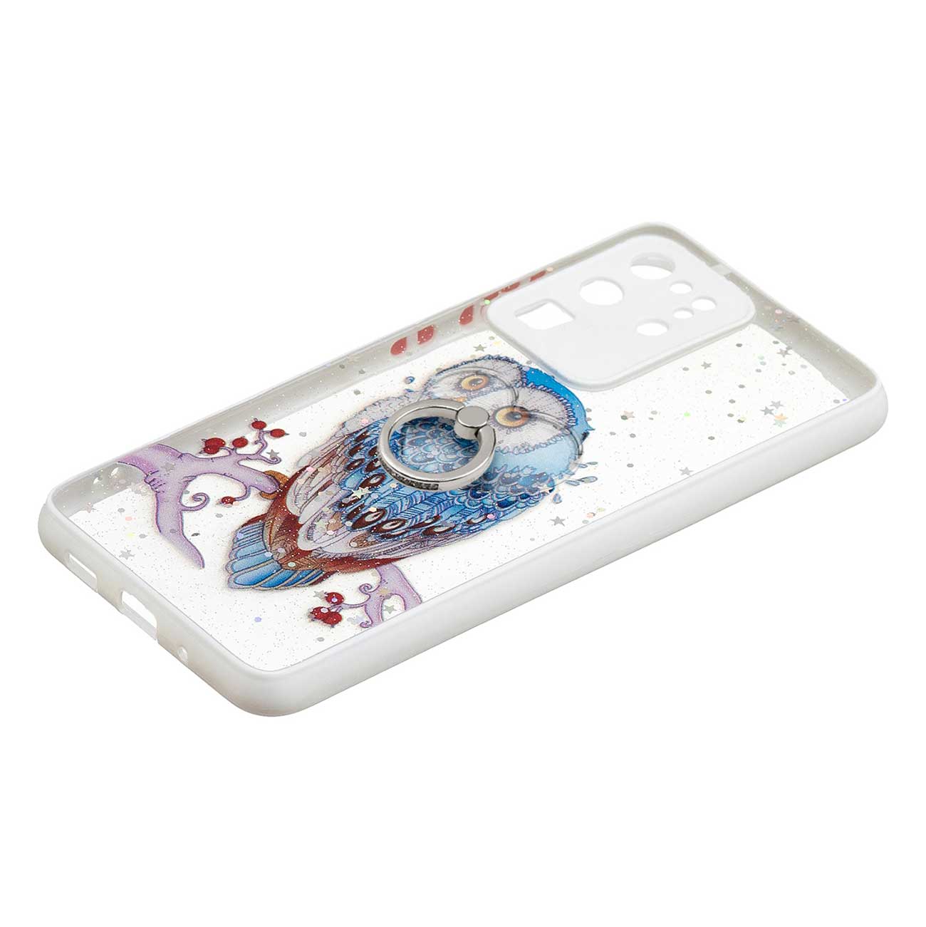 Ring Kickstand Rugged TPU + PC Cover Epoxy Pattern Printing Precise Cutout Case for Samsung Galaxy S20 Ultra - Owl