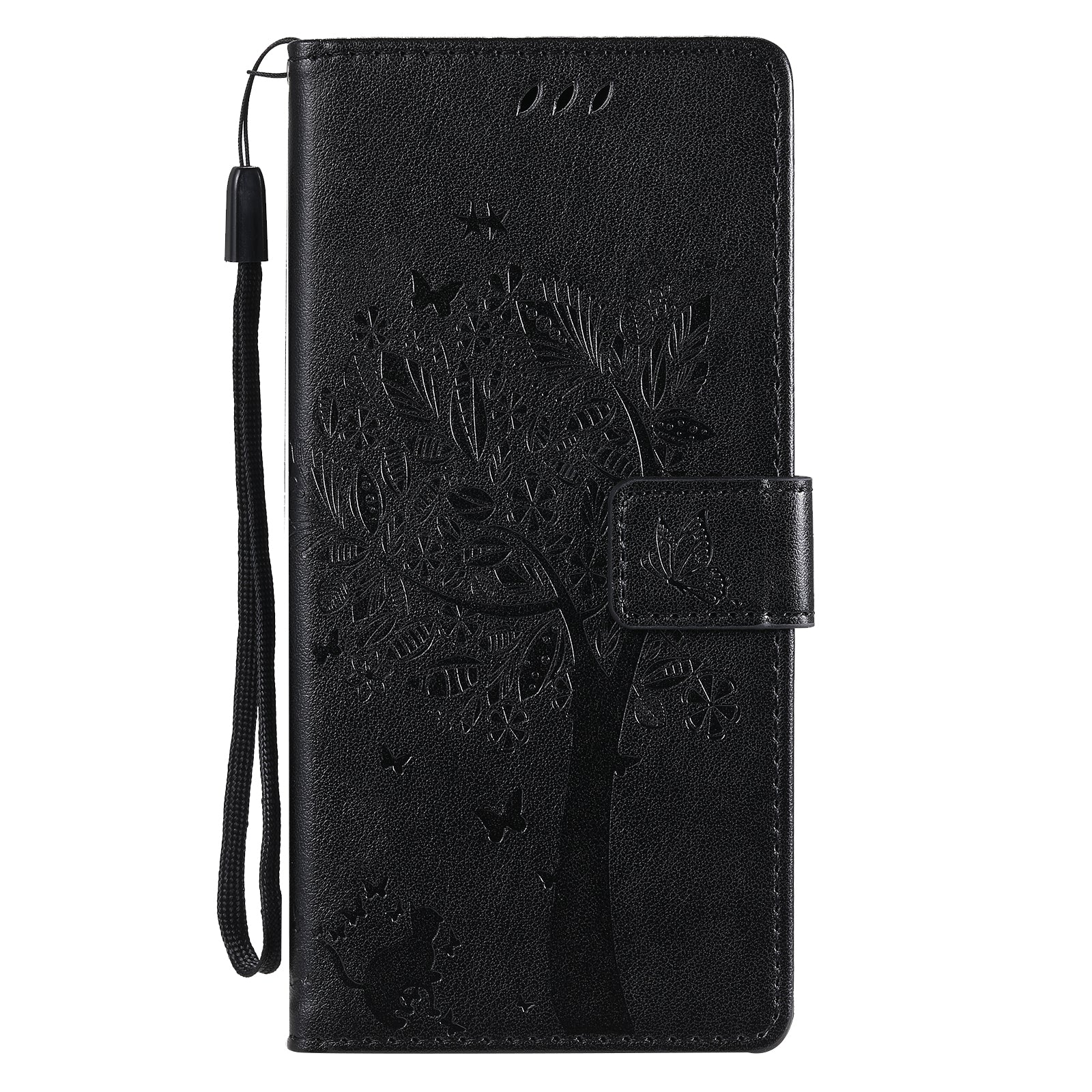 Wallet Stand Design Full Protection KT Imprinting Flower Series-3 Cat and Tree Imprinting Leather Cover + TPU Inner Phone Case for Samsung Galaxy S20 FE 2022/S20 FE 4G/S20 FE 5G/S20 Lite - Black