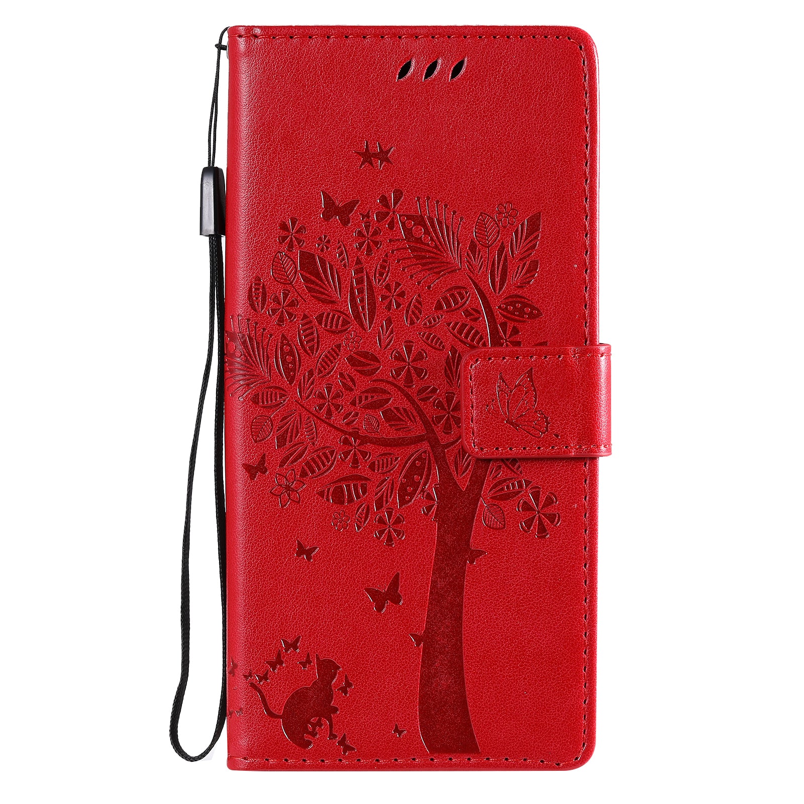 Wallet Stand Design Full Protection KT Imprinting Flower Series-3 Cat and Tree Imprinting Leather Cover + TPU Inner Phone Case for Samsung Galaxy S20 FE 2022/S20 FE 4G/S20 FE 5G/S20 Lite - Red