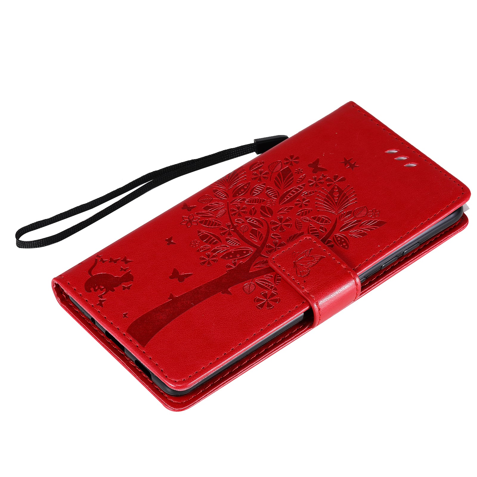 Wallet Stand Design Full Protection KT Imprinting Flower Series-3 Cat and Tree Imprinting Leather Cover + TPU Inner Phone Case for Samsung Galaxy S20 FE 2022/S20 FE 4G/S20 FE 5G/S20 Lite - Red