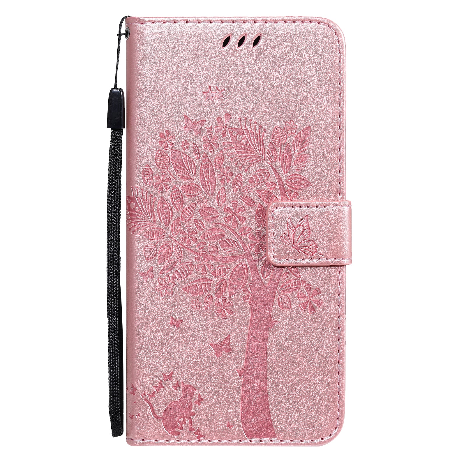 Wallet Stand Design Full Protection KT Imprinting Flower Series-3 Cat and Tree Imprinting Leather Cover + TPU Inner Phone Case for Samsung Galaxy S20 FE 2022/S20 FE 4G/S20 FE 5G/S20 Lite - Rose Gold