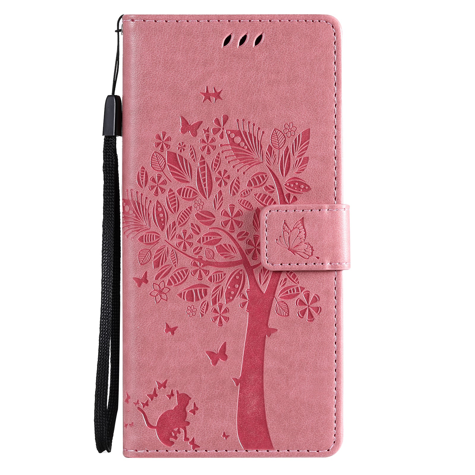 Wallet Stand Design Full Protection KT Imprinting Flower Series-3 Cat and Tree Imprinting Leather Cover + TPU Inner Phone Case for Samsung Galaxy S20 FE 2022/S20 FE 4G/S20 FE 5G/S20 Lite - Pink