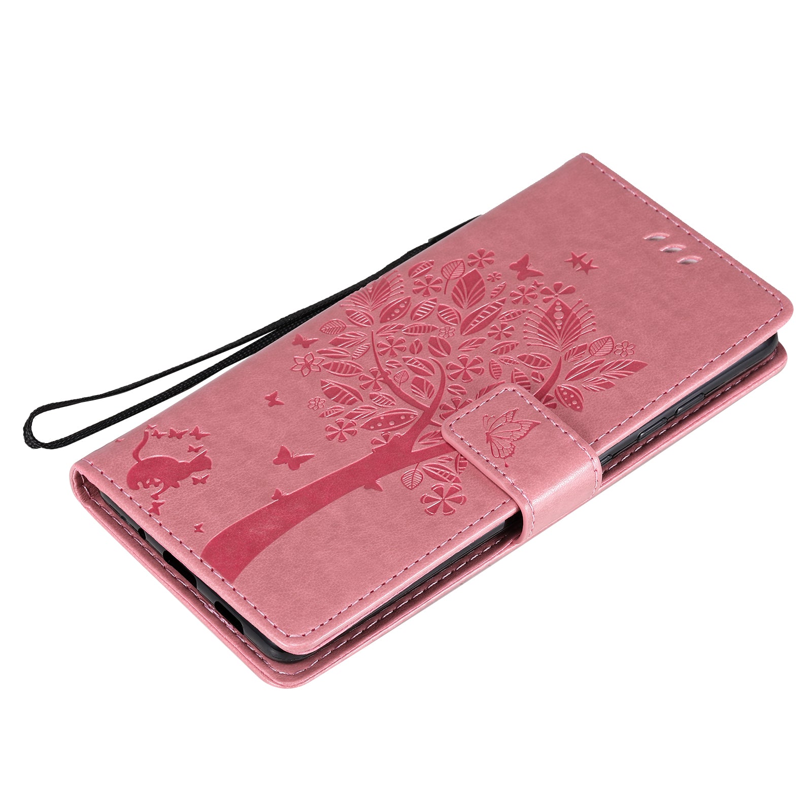 Wallet Stand Design Full Protection KT Imprinting Flower Series-3 Cat and Tree Imprinting Leather Cover + TPU Inner Phone Case for Samsung Galaxy S20 FE 2022/S20 FE 4G/S20 FE 5G/S20 Lite - Pink