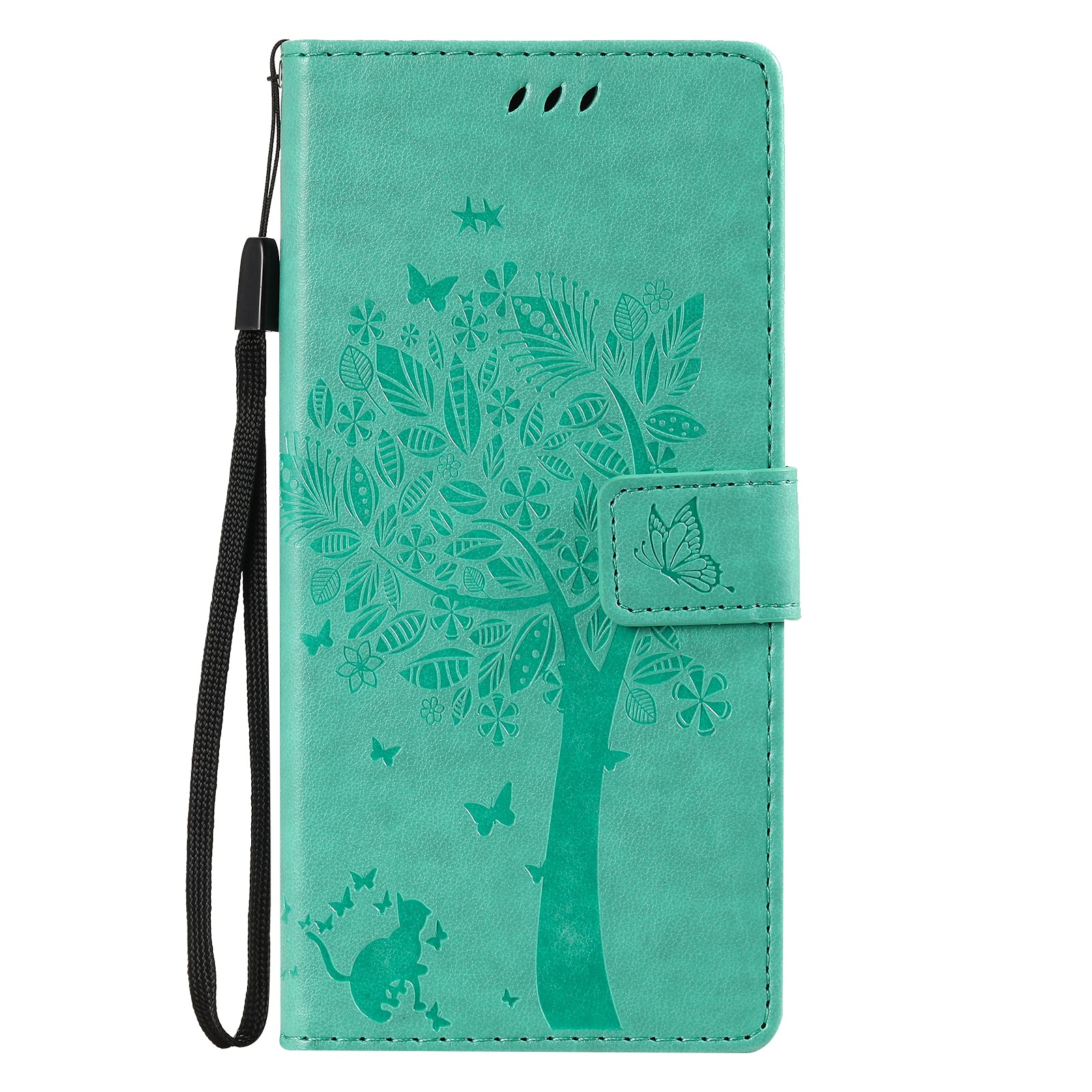 Wallet Stand Design Full Protection KT Imprinting Flower Series-3 Cat and Tree Imprinting Leather Cover + TPU Inner Phone Case for Samsung Galaxy S20 FE 2022/S20 FE 4G/S20 FE 5G/S20 Lite - Green