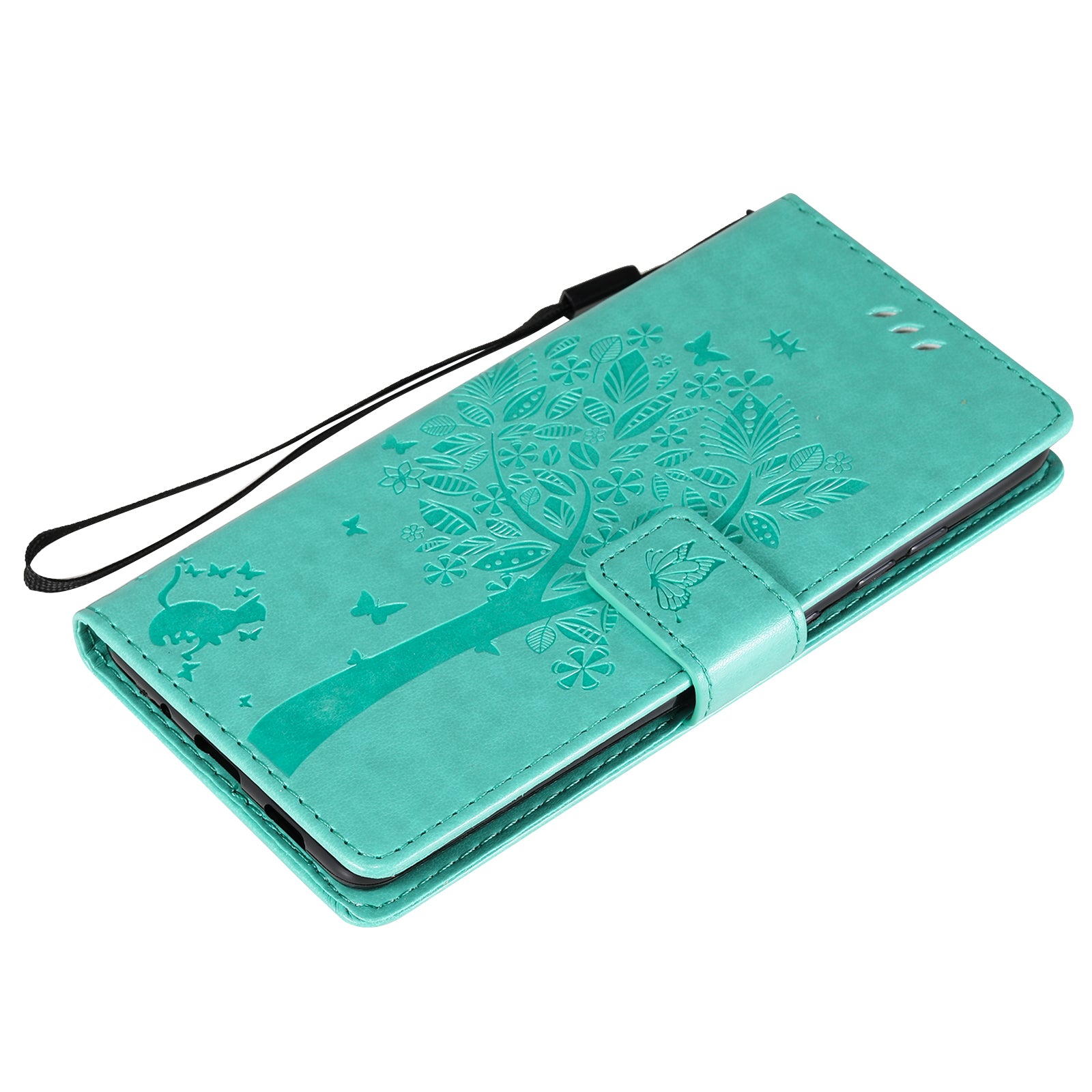 Wallet Stand Design Full Protection KT Imprinting Flower Series-3 Cat and Tree Imprinting Leather Cover + TPU Inner Phone Case for Samsung Galaxy S20 FE 2022/S20 FE 4G/S20 FE 5G/S20 Lite - Green