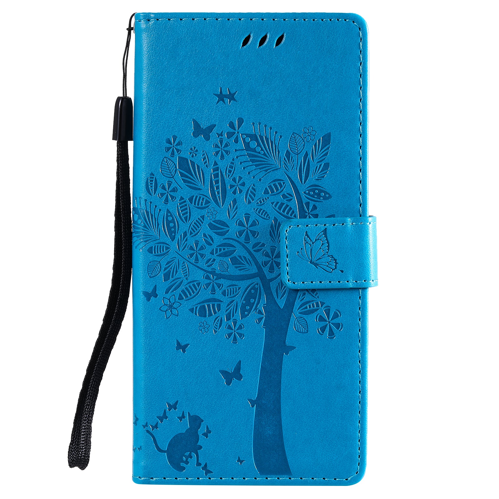 Wallet Stand Design Full Protection KT Imprinting Flower Series-3 Cat and Tree Imprinting Leather Cover + TPU Inner Phone Case for Samsung Galaxy S20 FE 2022/S20 FE 4G/S20 FE 5G/S20 Lite - Blue