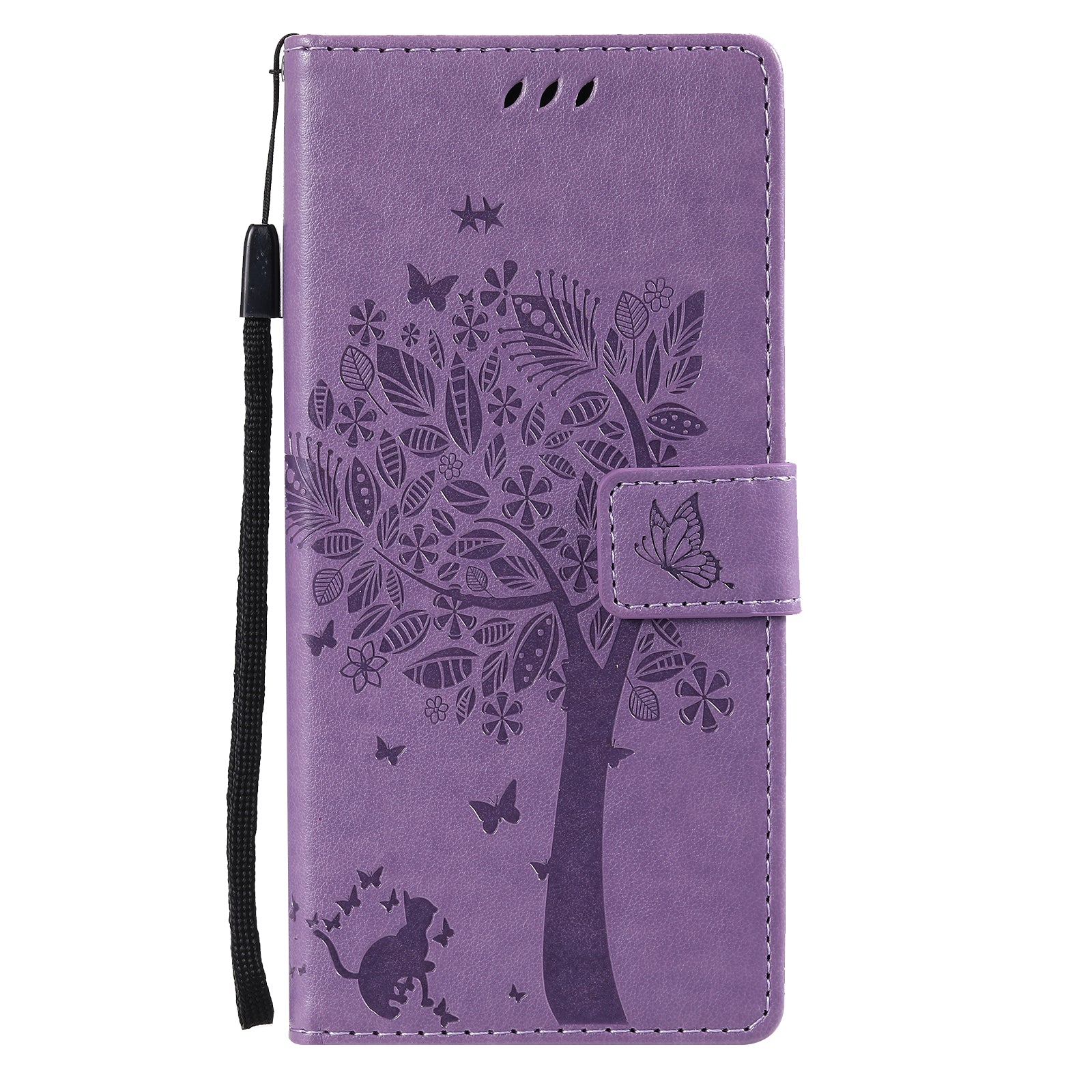 Wallet Stand Design Full Protection KT Imprinting Flower Series-3 Cat and Tree Imprinting Leather Cover + TPU Inner Phone Case for Samsung Galaxy S20 FE 2022/S20 FE 4G/S20 FE 5G/S20 Lite - Light Purple