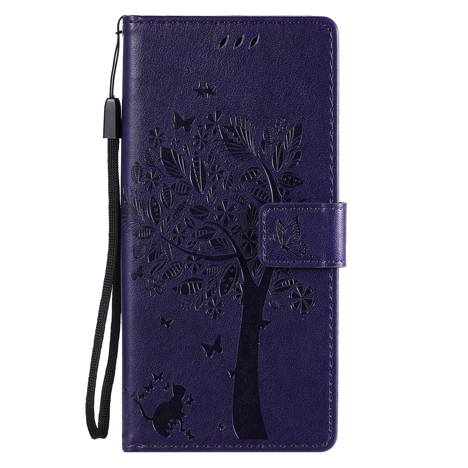 Wallet Stand Design Full Protection KT Imprinting Flower Series-3 Cat and Tree Imprinting Leather Cover + TPU Inner Phone Case for Samsung Galaxy S20 FE 2022/S20 FE 4G/S20 FE 5G/S20 Lite - Purple