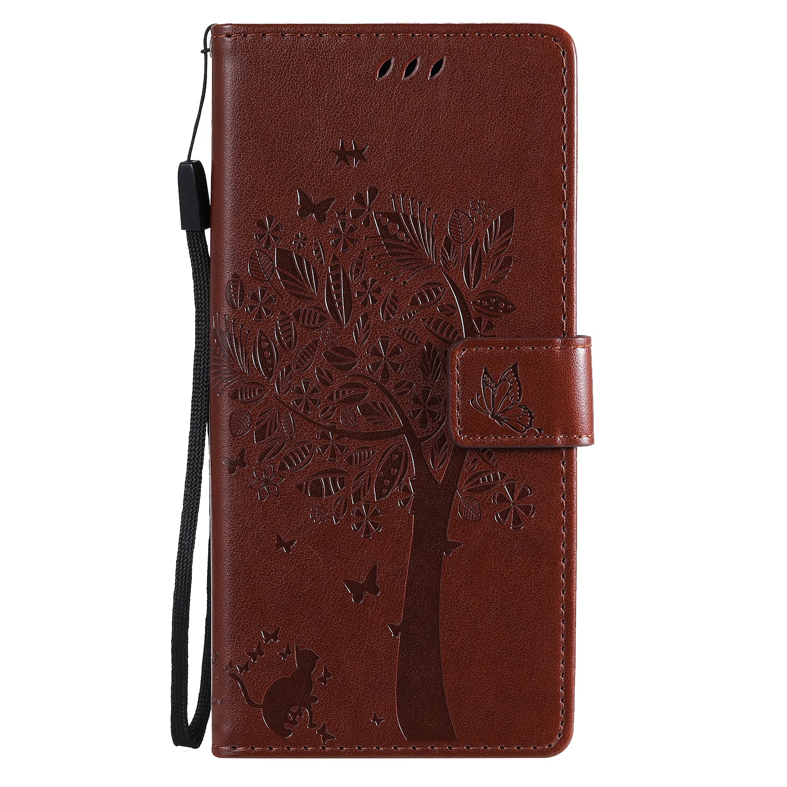 Wallet Stand Design Full Protection KT Imprinting Flower Series-3 Cat and Tree Imprinting Leather Cover + TPU Inner Phone Case for Samsung Galaxy S20 FE 2022/S20 FE 4G/S20 FE 5G/S20 Lite - Coffee