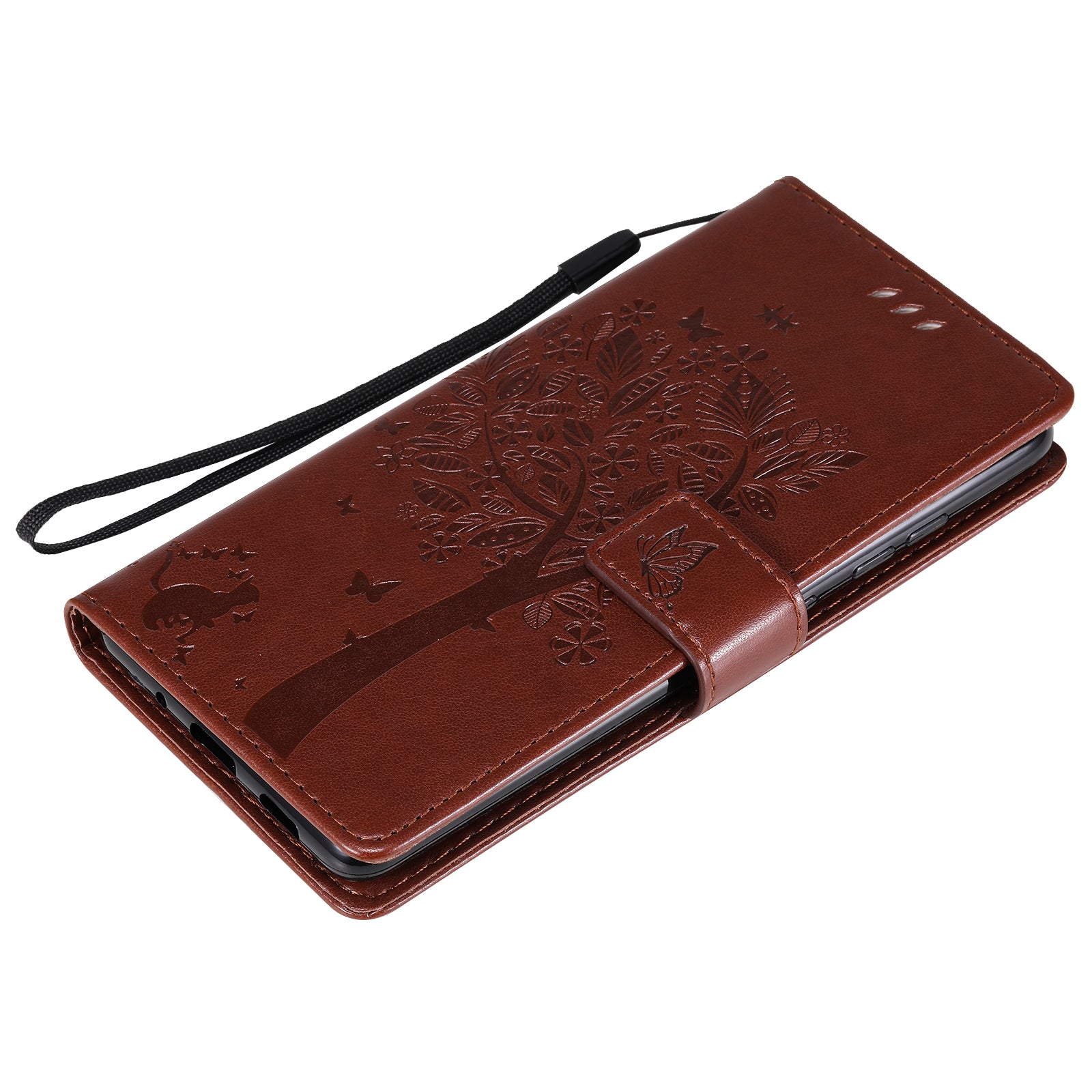 Wallet Stand Design Full Protection KT Imprinting Flower Series-3 Cat and Tree Imprinting Leather Cover + TPU Inner Phone Case for Samsung Galaxy S20 FE 2022/S20 FE 4G/S20 FE 5G/S20 Lite - Coffee