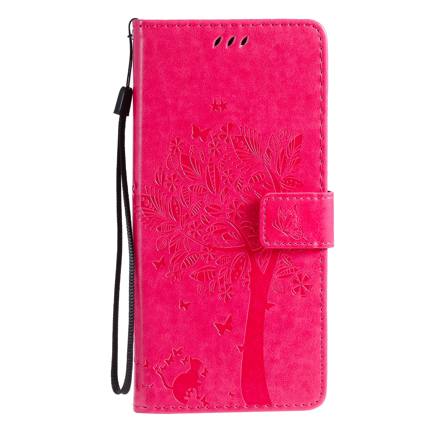 All-Inclusive KT Imprinting Flower Series-3 Cat and Tree Imprinting Wallet Stand Design Leather Cover + TPU Inner Phone Case for Samsung Galaxy S20 Ultra - Rose