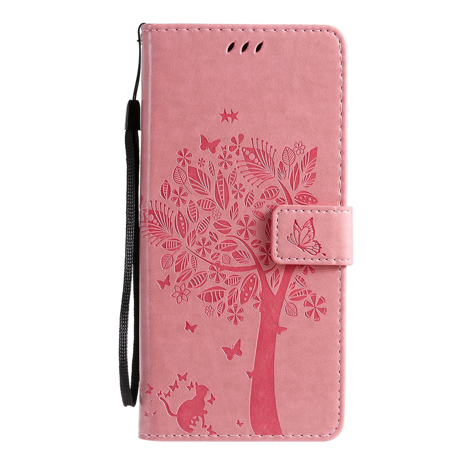 All-Inclusive KT Imprinting Flower Series-3 Cat and Tree Imprinting Wallet Stand Design Leather Cover + TPU Inner Phone Case for Samsung Galaxy S20 Ultra - Pink