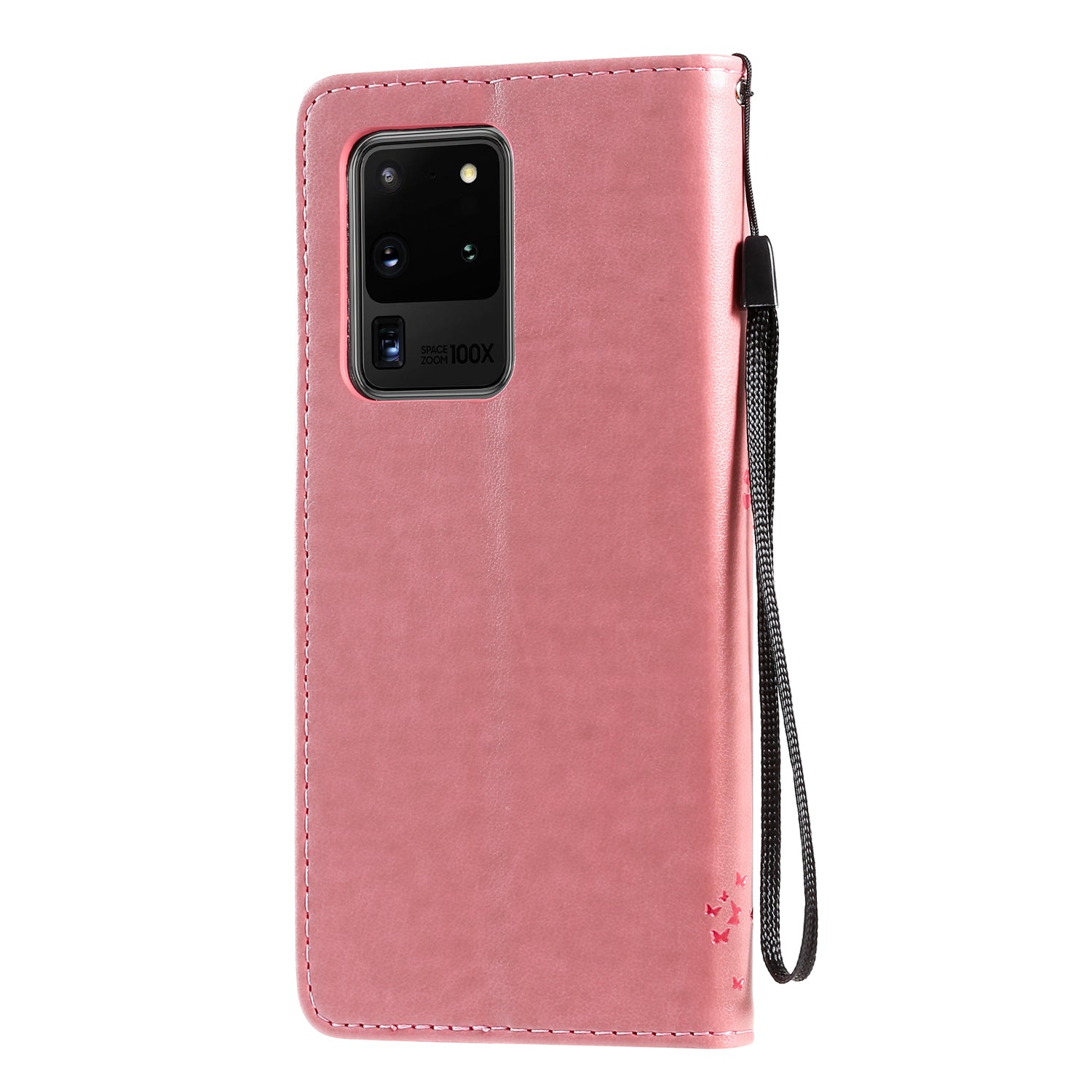 All-Inclusive KT Imprinting Flower Series-3 Cat and Tree Imprinting Wallet Stand Design Leather Cover + TPU Inner Phone Case for Samsung Galaxy S20 Ultra - Pink