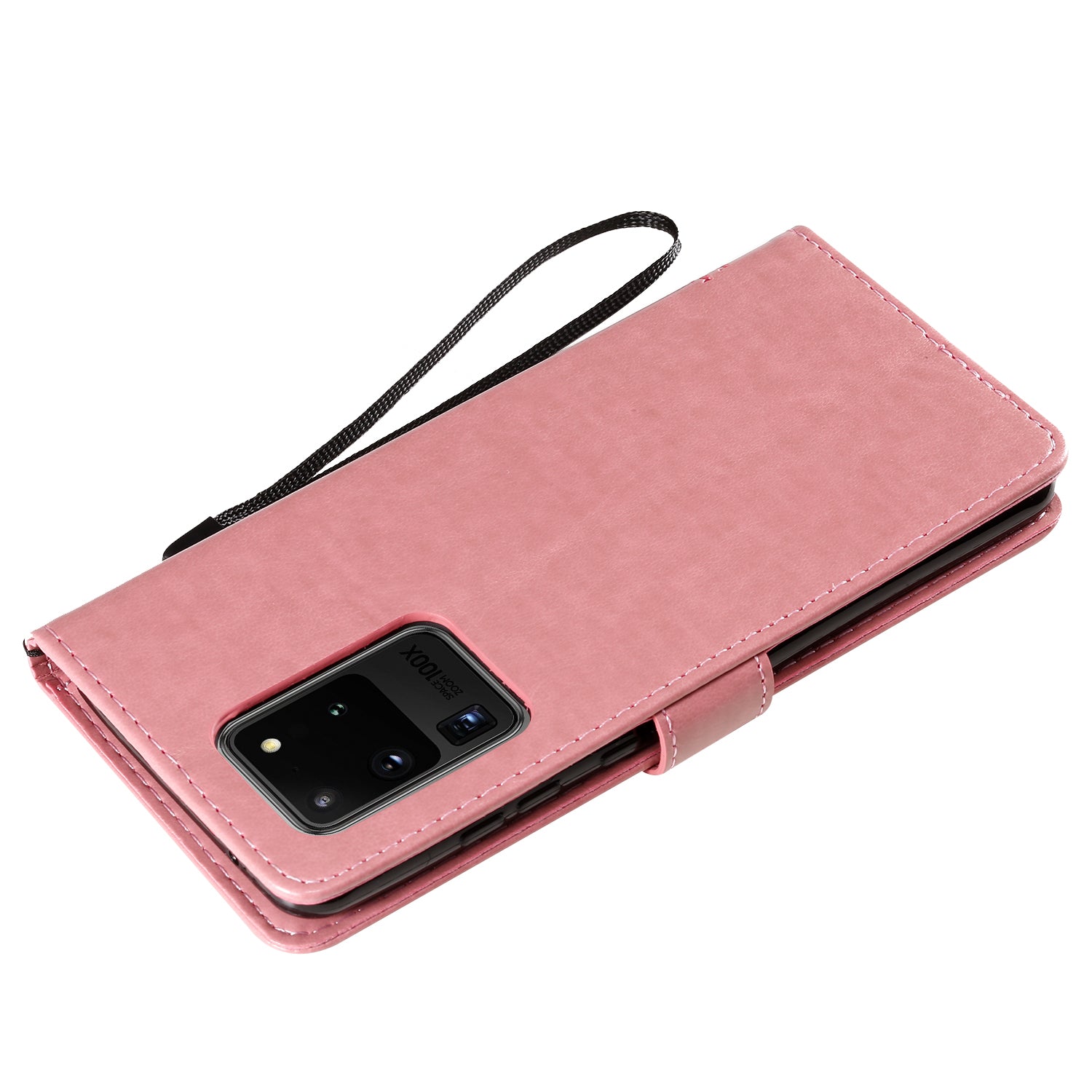 All-Inclusive KT Imprinting Flower Series-3 Cat and Tree Imprinting Wallet Stand Design Leather Cover + TPU Inner Phone Case for Samsung Galaxy S20 Ultra - Pink