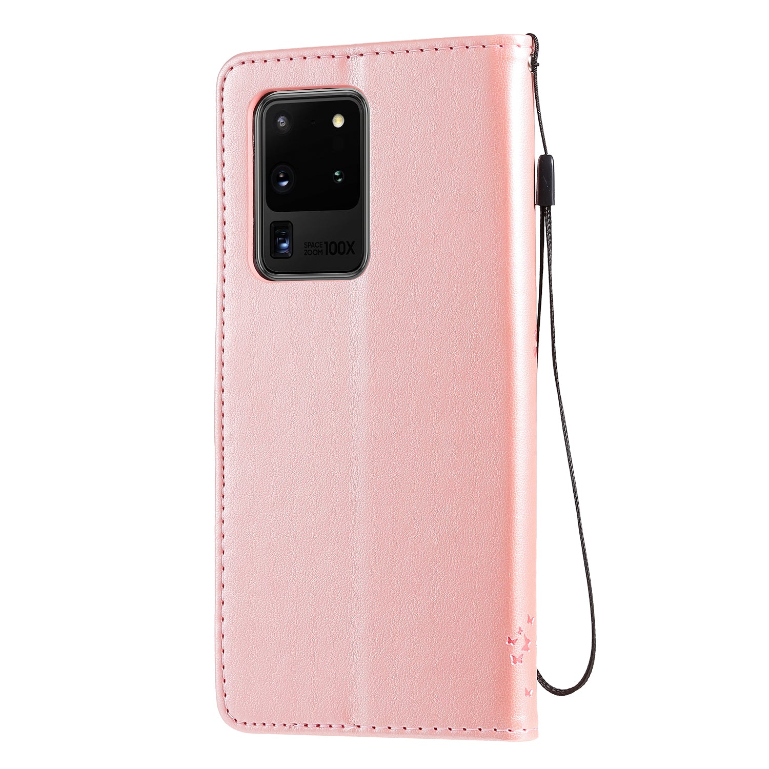 All-Inclusive KT Imprinting Flower Series-3 Cat and Tree Imprinting Wallet Stand Design Leather Cover + TPU Inner Phone Case for Samsung Galaxy S20 Ultra - Rose Gold