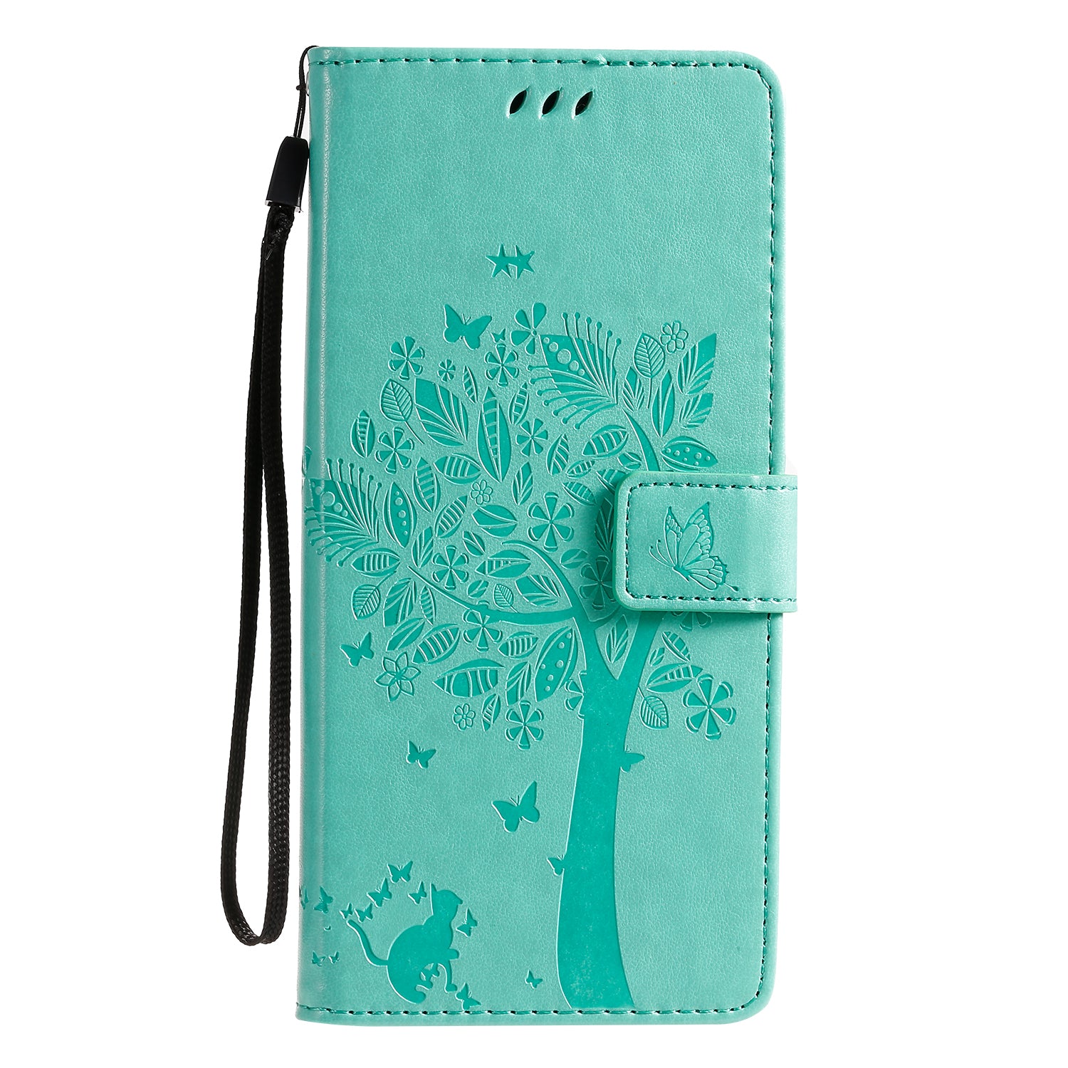 All-Inclusive KT Imprinting Flower Series-3 Cat and Tree Imprinting Wallet Stand Design Leather Cover + TPU Inner Phone Case for Samsung Galaxy S20 Ultra - Green