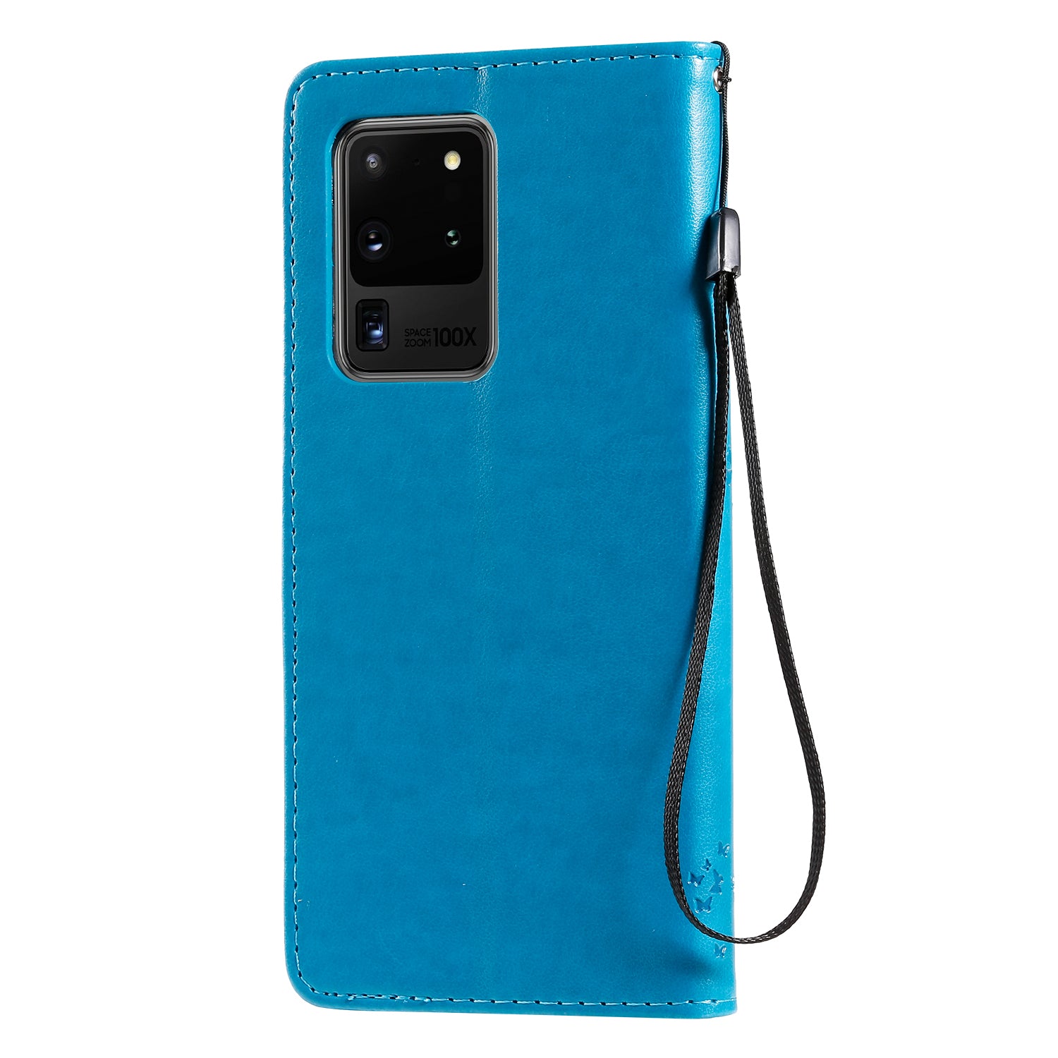 All-Inclusive KT Imprinting Flower Series-3 Cat and Tree Imprinting Wallet Stand Design Leather Cover + TPU Inner Phone Case for Samsung Galaxy S20 Ultra - Blue