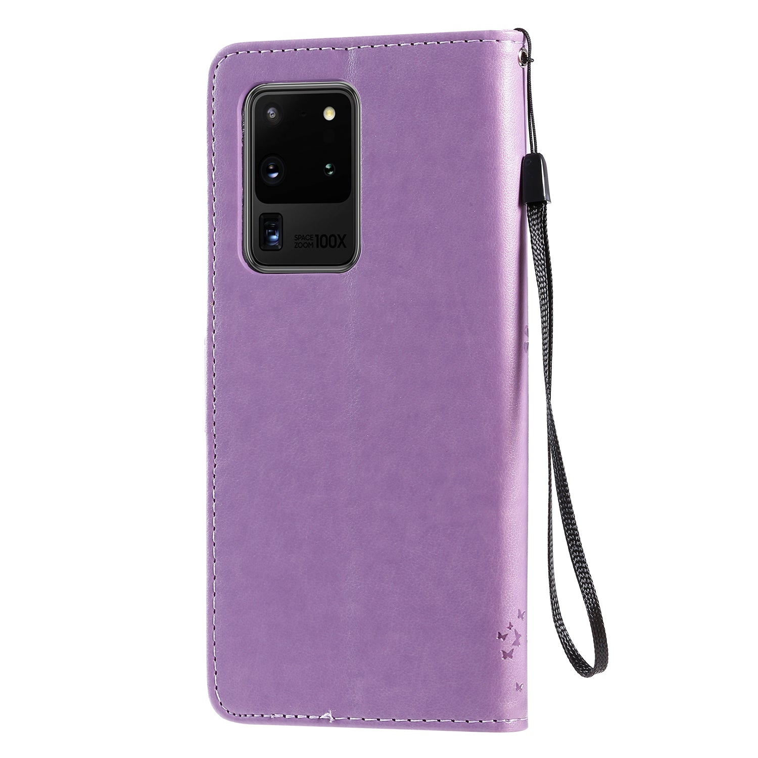 All-Inclusive KT Imprinting Flower Series-3 Cat and Tree Imprinting Wallet Stand Design Leather Cover + TPU Inner Phone Case for Samsung Galaxy S20 Ultra - Light Purple