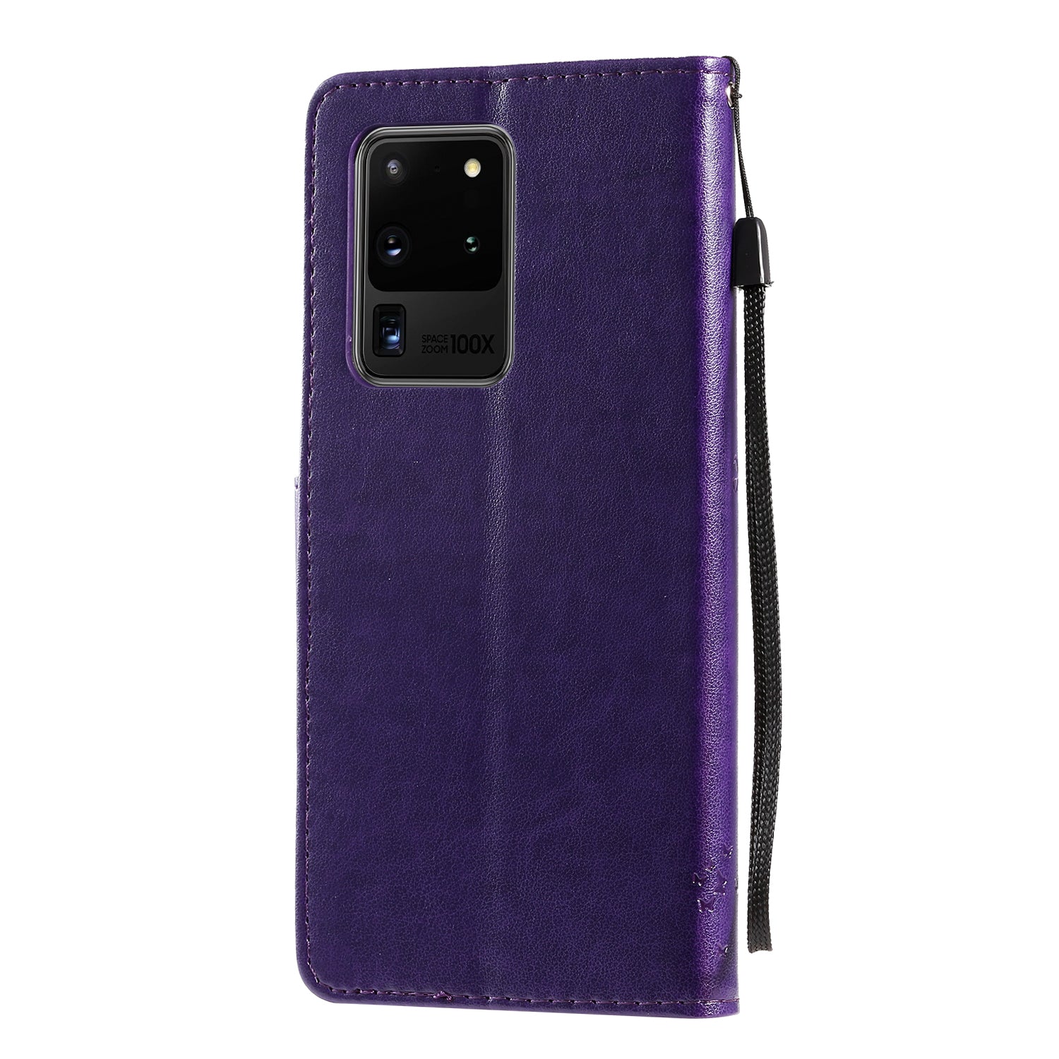 All-Inclusive KT Imprinting Flower Series-3 Cat and Tree Imprinting Wallet Stand Design Leather Cover + TPU Inner Phone Case for Samsung Galaxy S20 Ultra - Purple