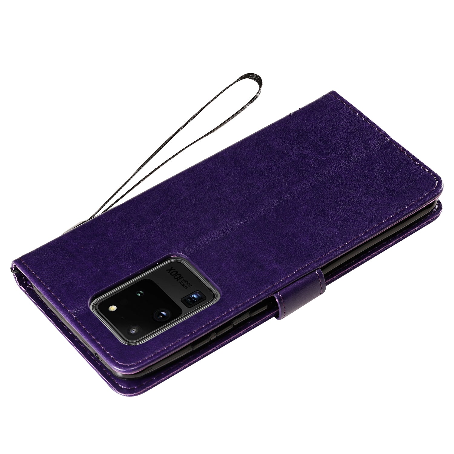 All-Inclusive KT Imprinting Flower Series-3 Cat and Tree Imprinting Wallet Stand Design Leather Cover + TPU Inner Phone Case for Samsung Galaxy S20 Ultra - Purple