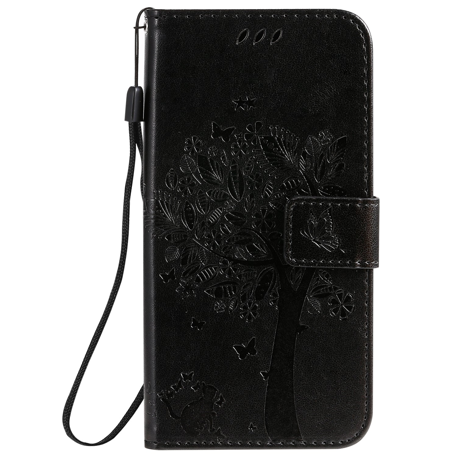 KT Imprinting Flower Series-3 Cat and Tree Imprinting Adjustable Stand Design Leather Cover + TPU Inner Phone Wallet Case for Samsung Galaxy S20 4G/S20 5G - Black